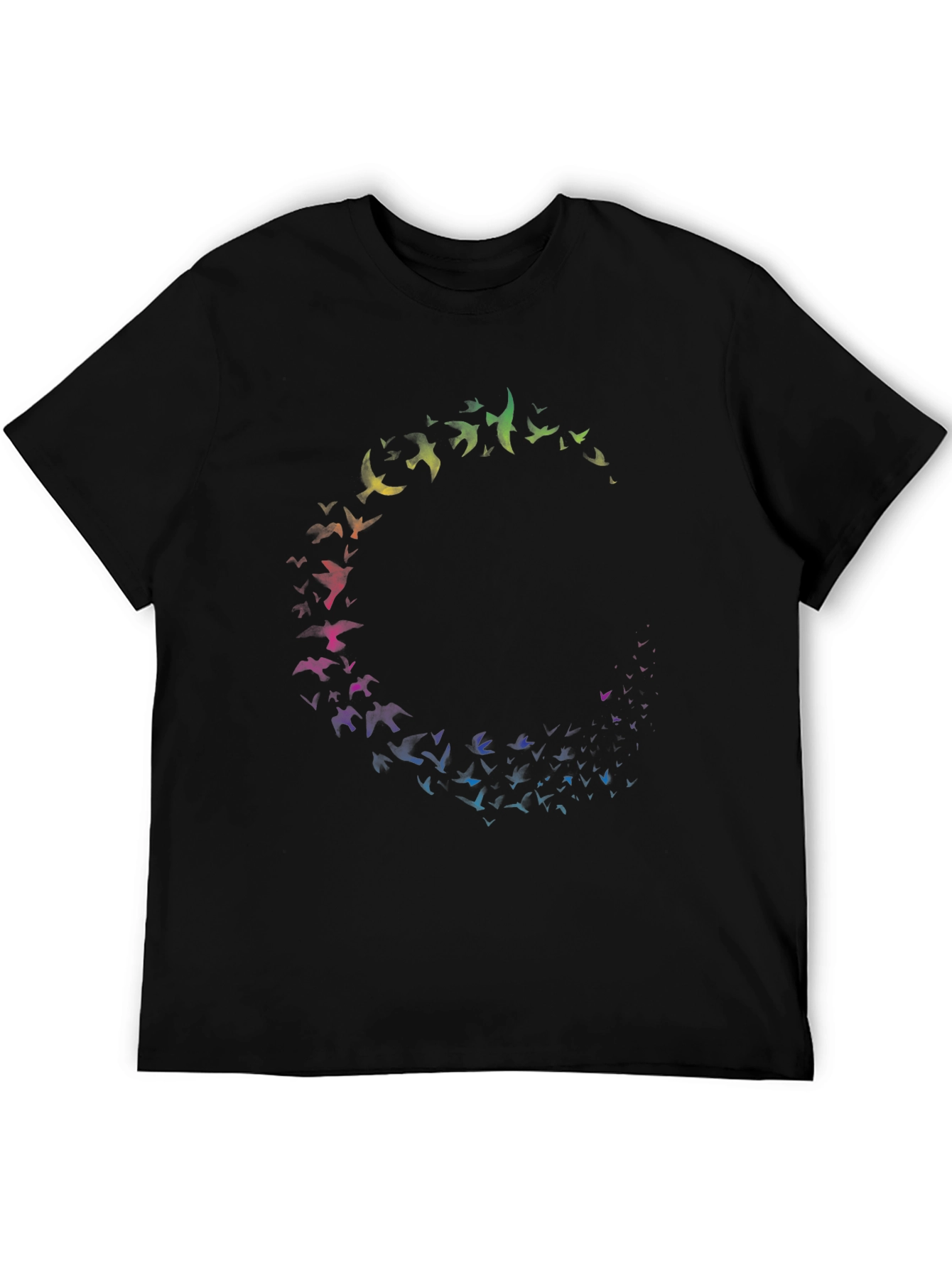 Rainbow Bird Circle Black T-Shirt