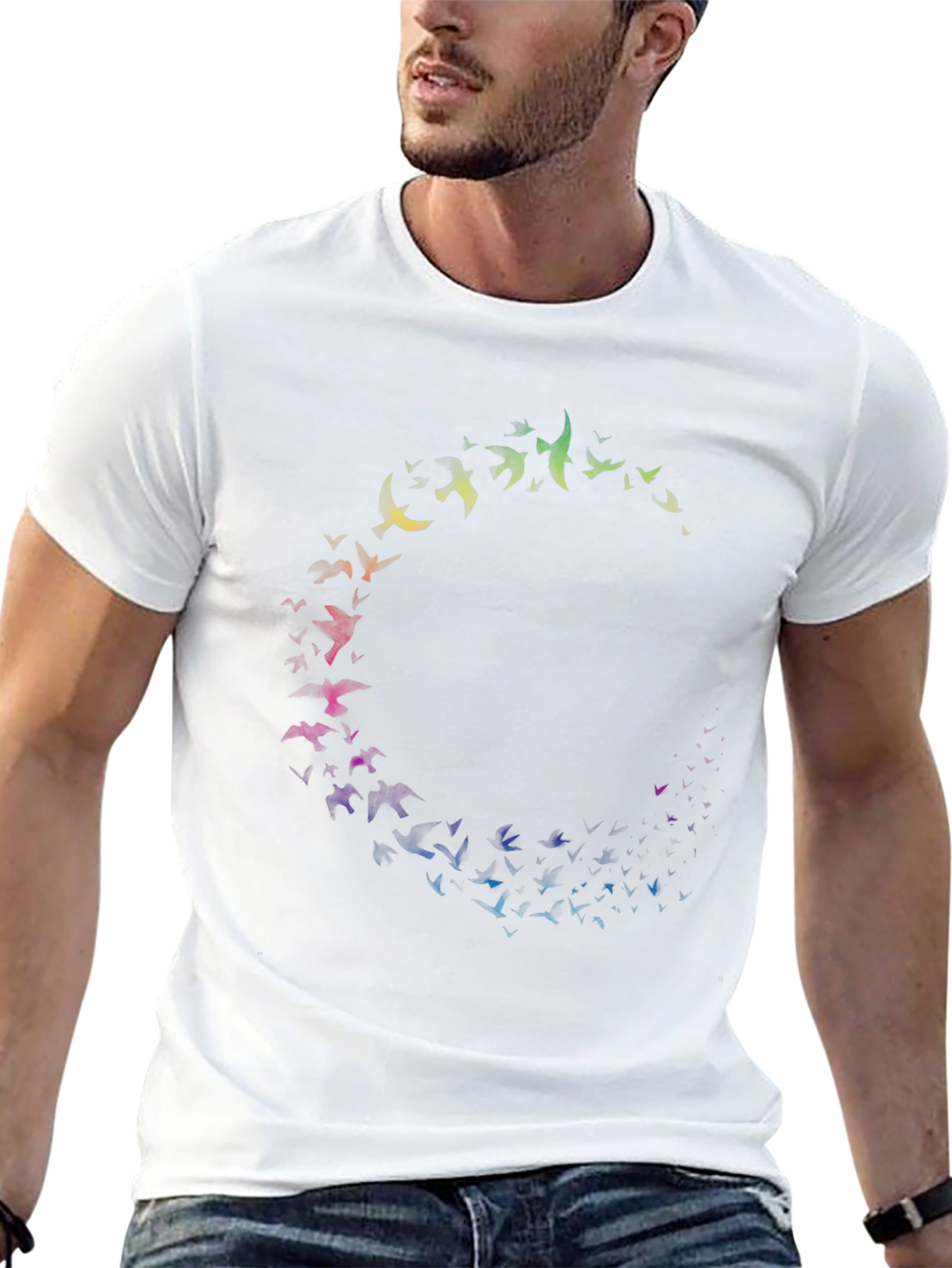 Rainbow Bird Circle Black T-Shirt