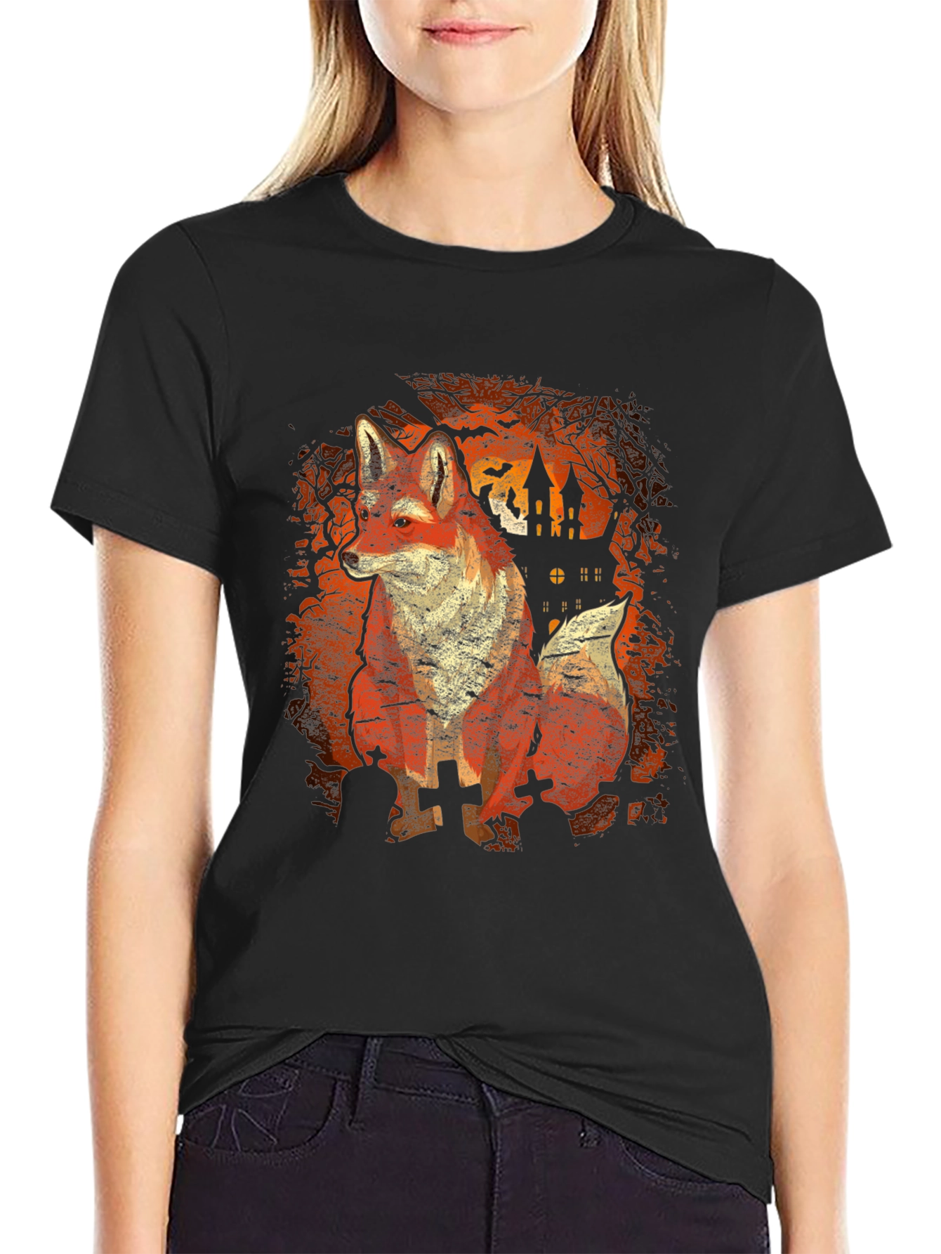 Halloween Fox Black T-Shirt