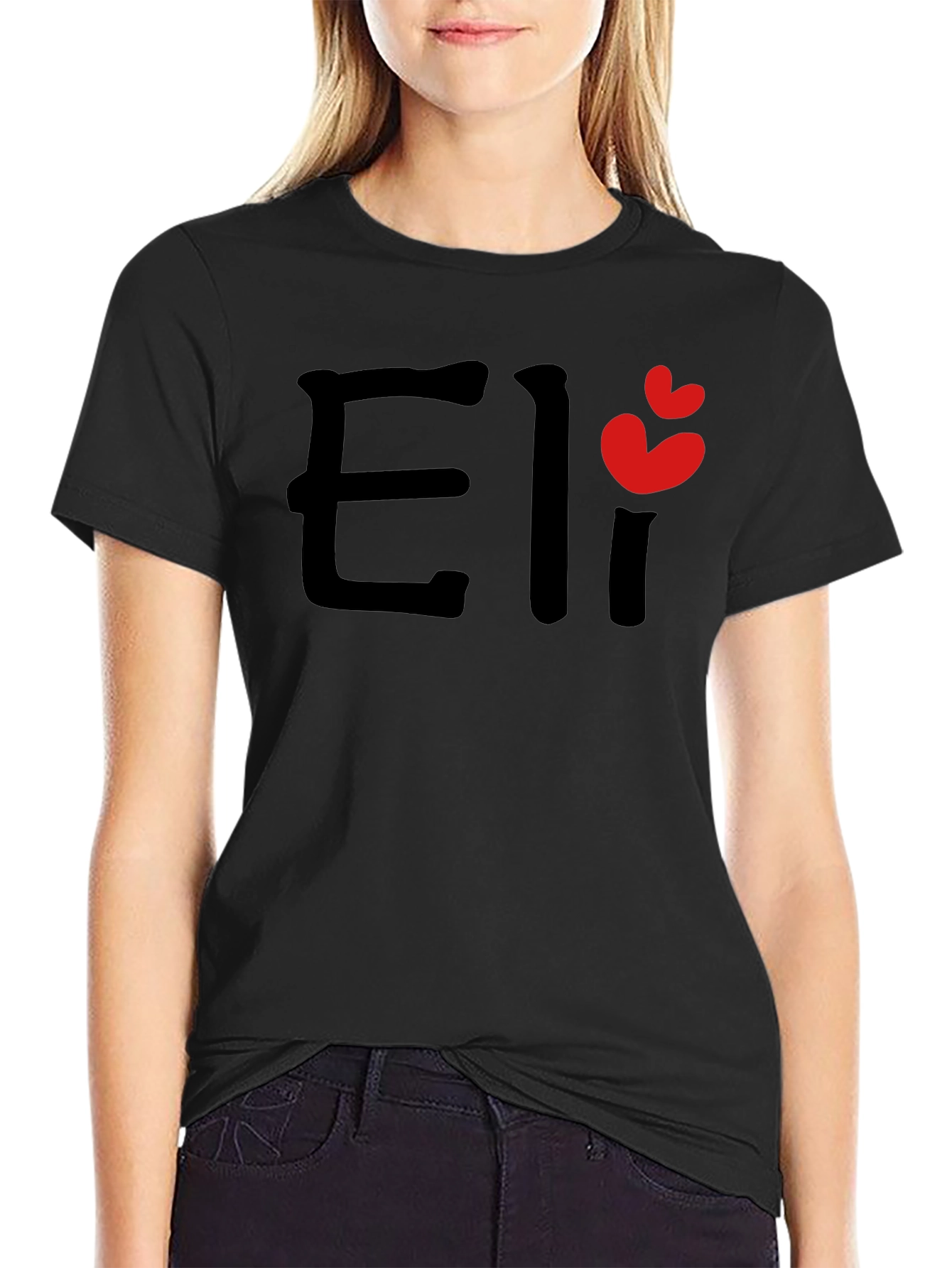 Eli Name Black T-Shirt with Heart Detail