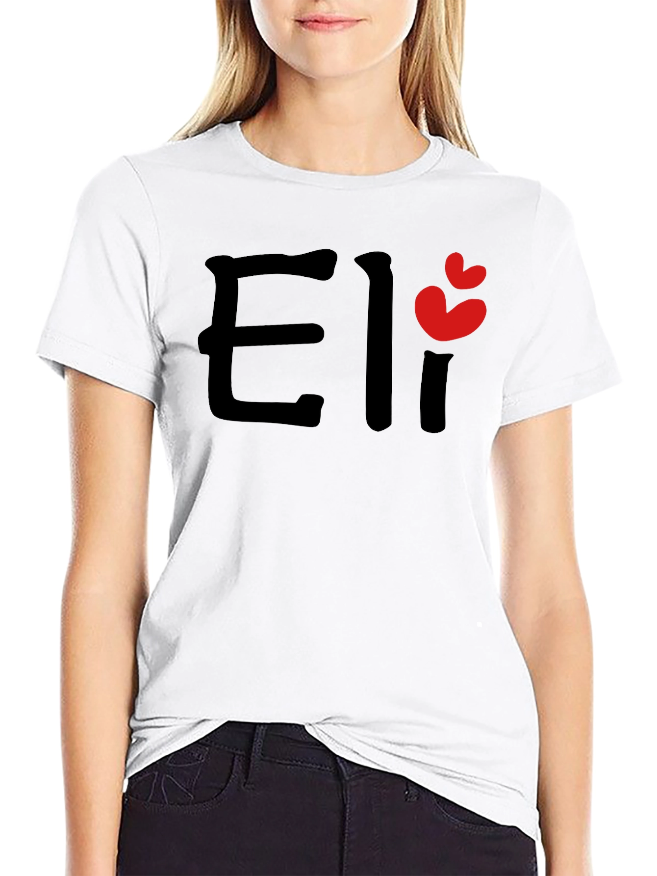 Eli Name Black T-Shirt with Heart Detail