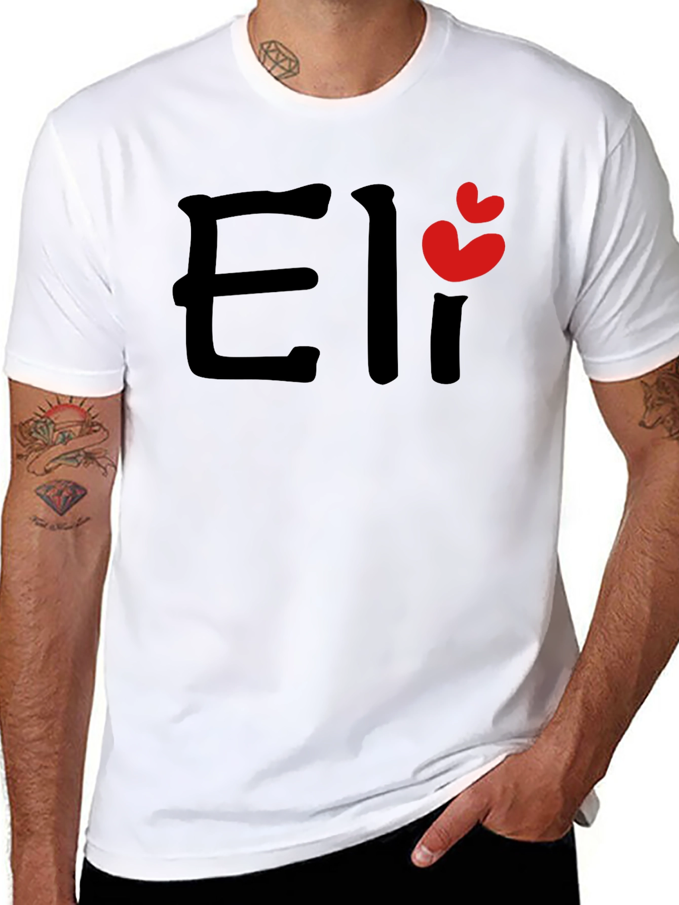 Eli Name Black T-Shirt with Heart Detail