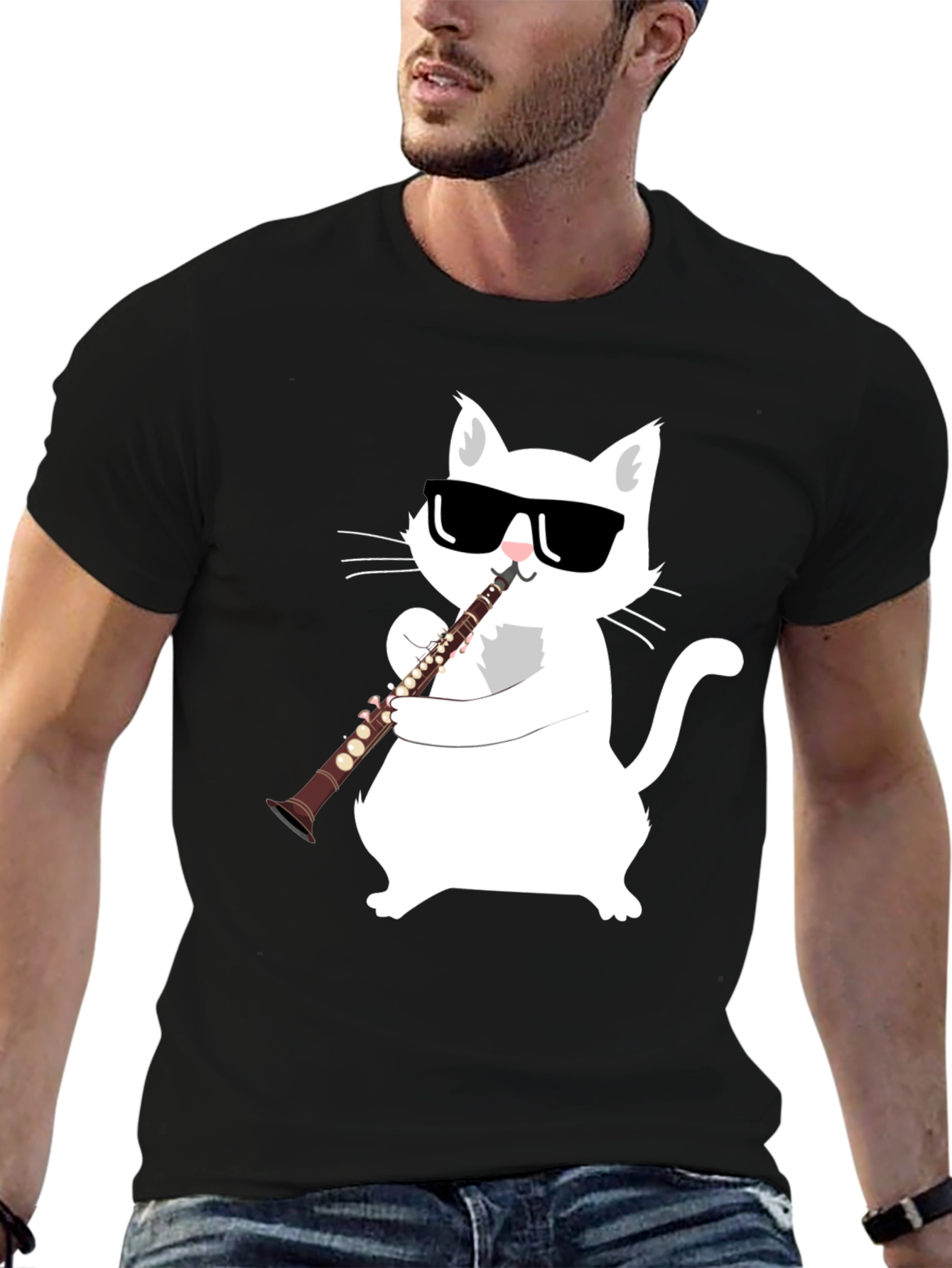 Cool Cat Clarinet Player Graphic Tee