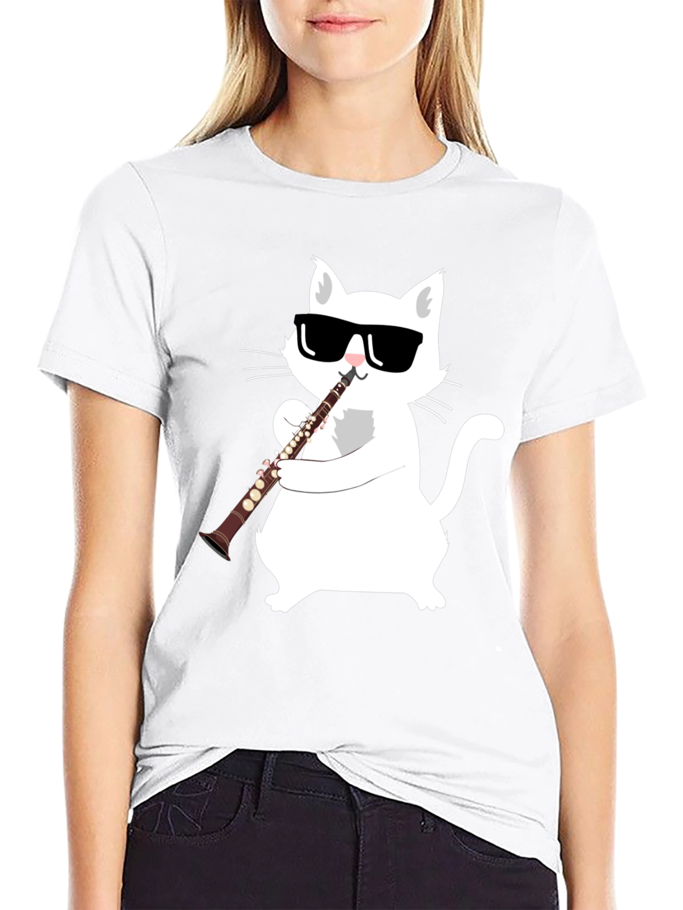 Cool Cat Clarinet Player Graphic Tee