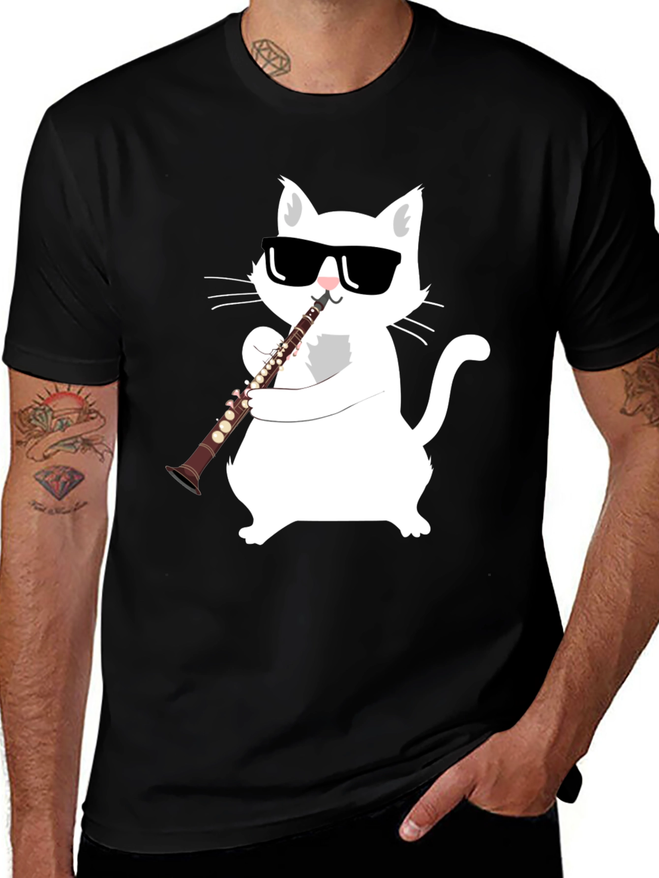Cool Cat Clarinet Player Graphic Tee