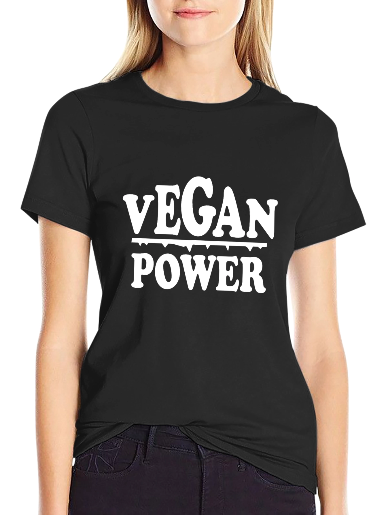 Vegan Power Graphic T-Shirt -  Black Crew Neck Tee