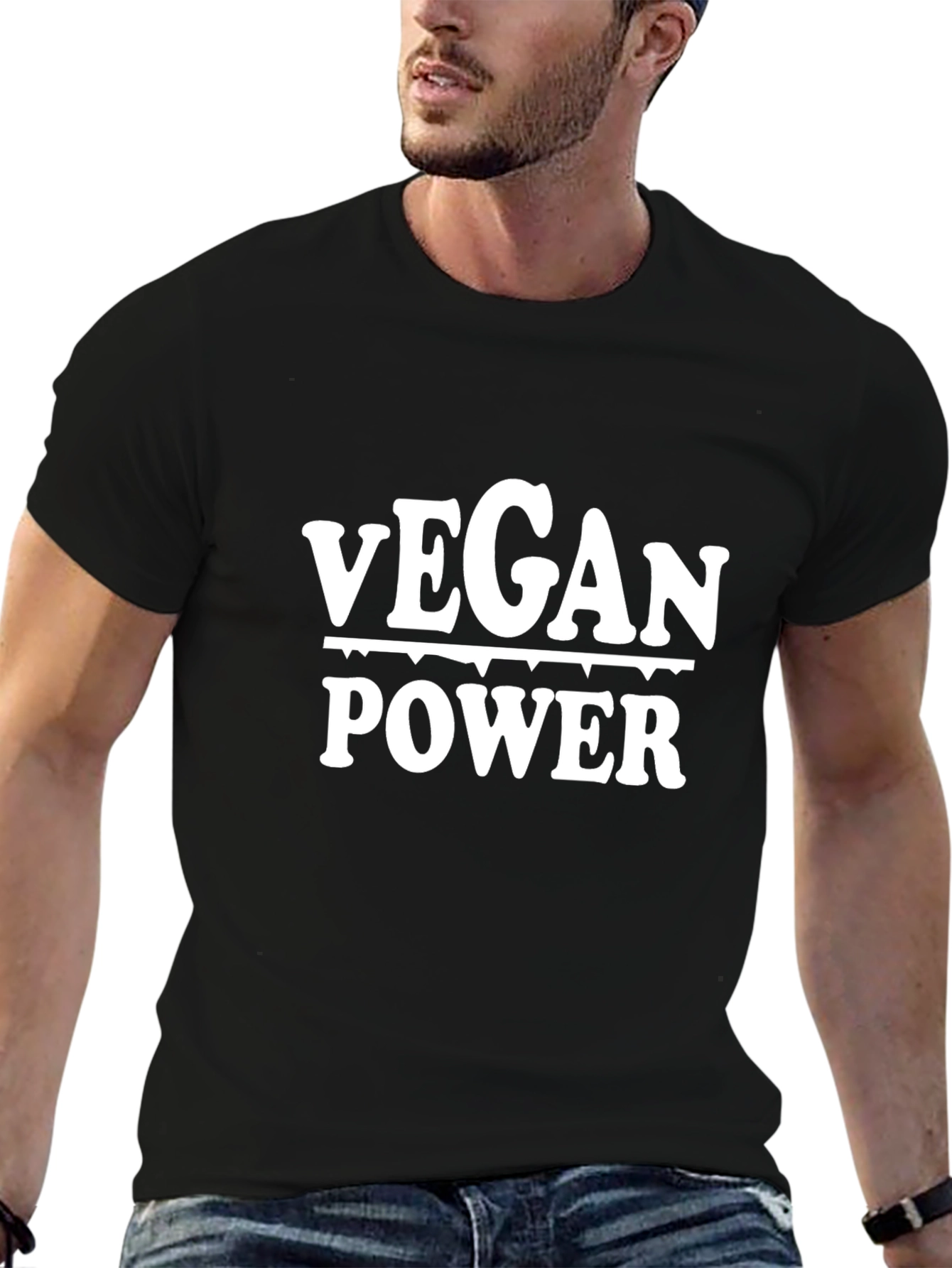 Vegan Power Graphic T-Shirt -  Black Crew Neck Tee