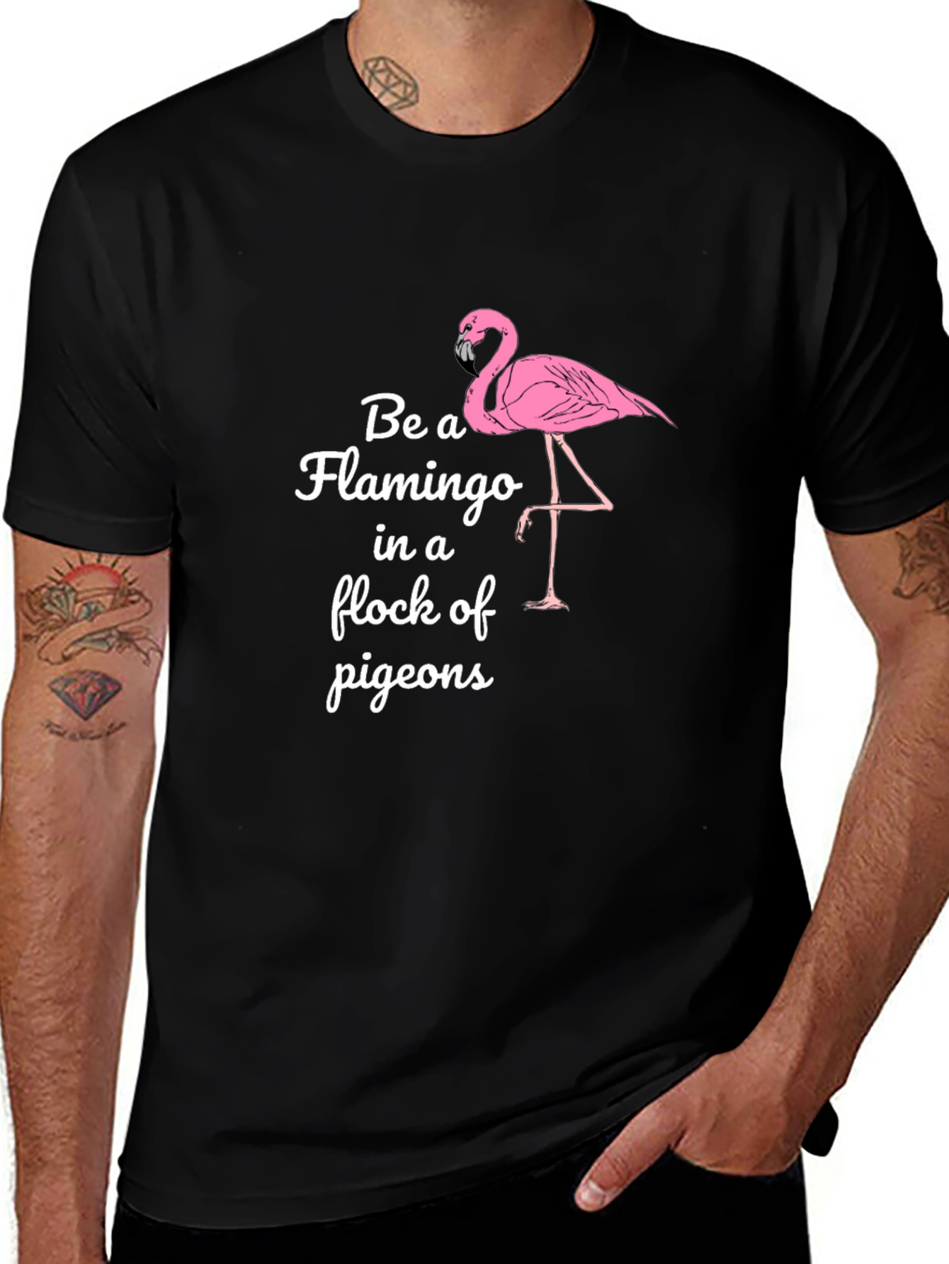 Be a Flamingo Black Graphic T-Shirt