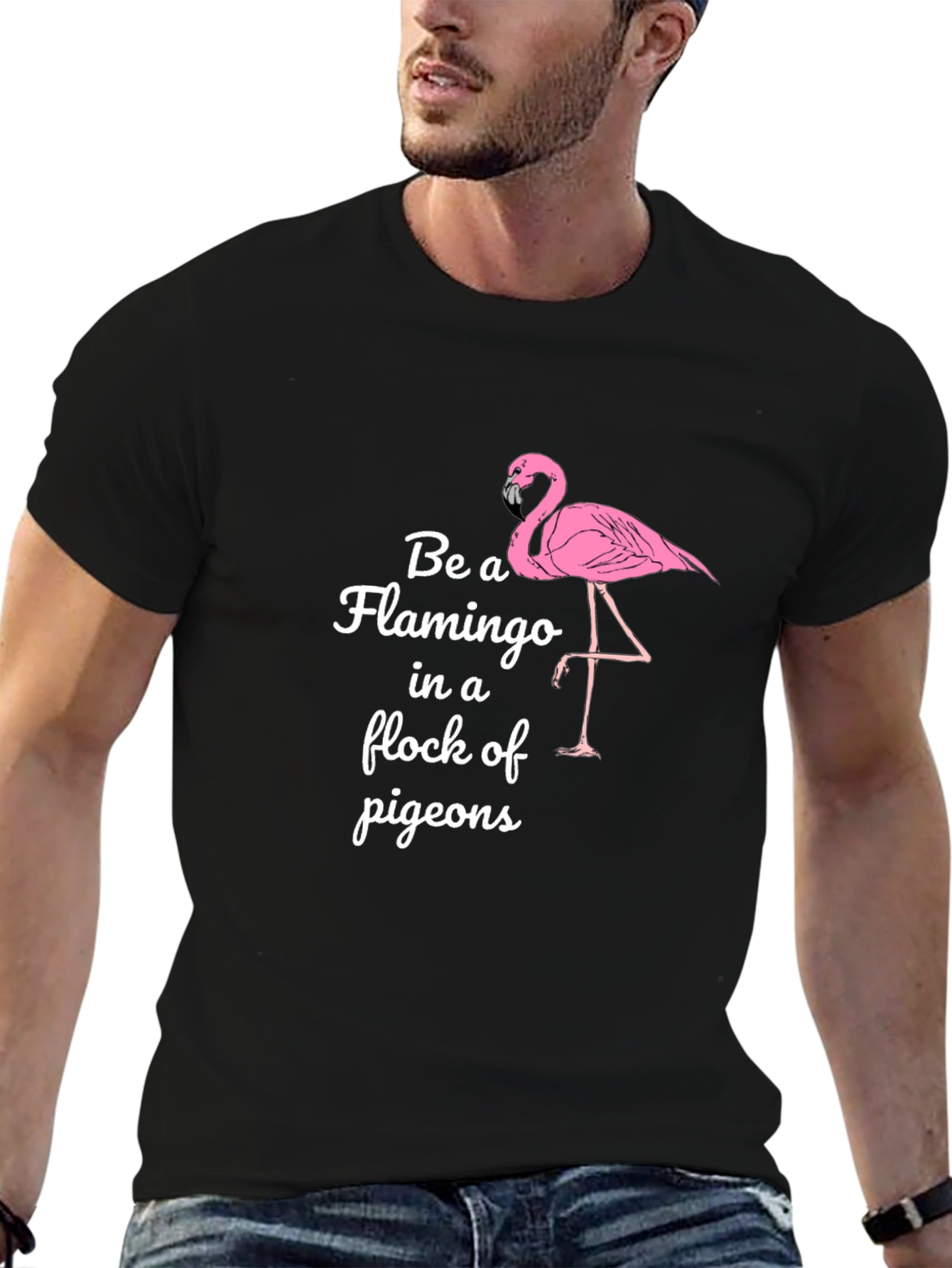 Be a Flamingo Black Graphic T-Shirt