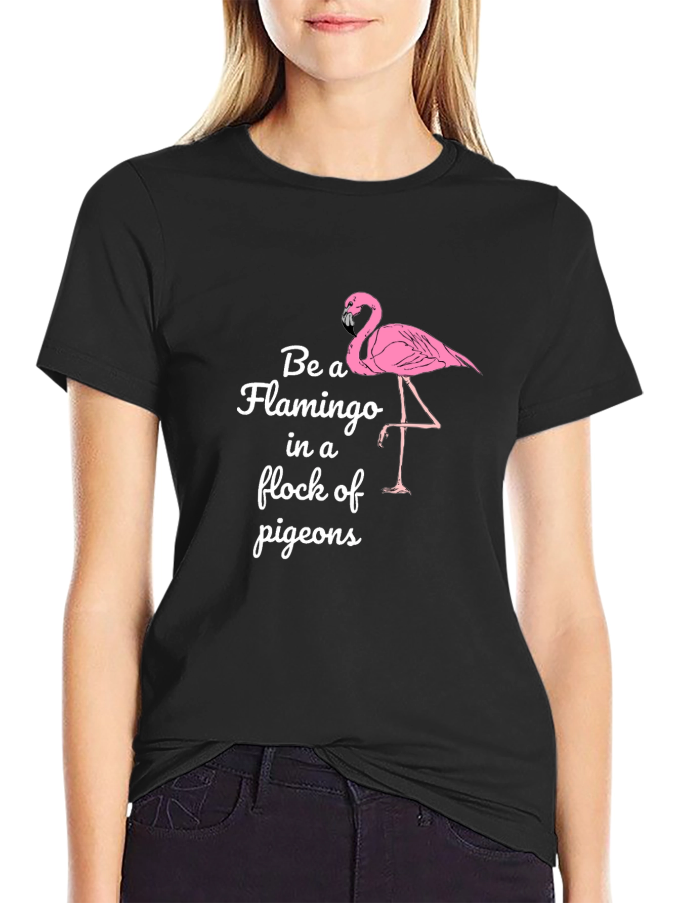 Be a Flamingo Black Graphic T-Shirt