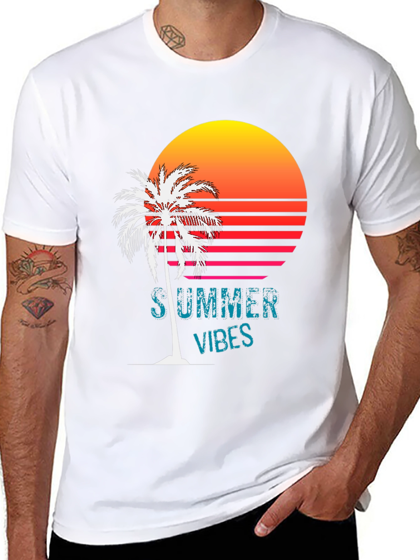 Summer Vibes T-Shirt - Palm Tree Sunset Design