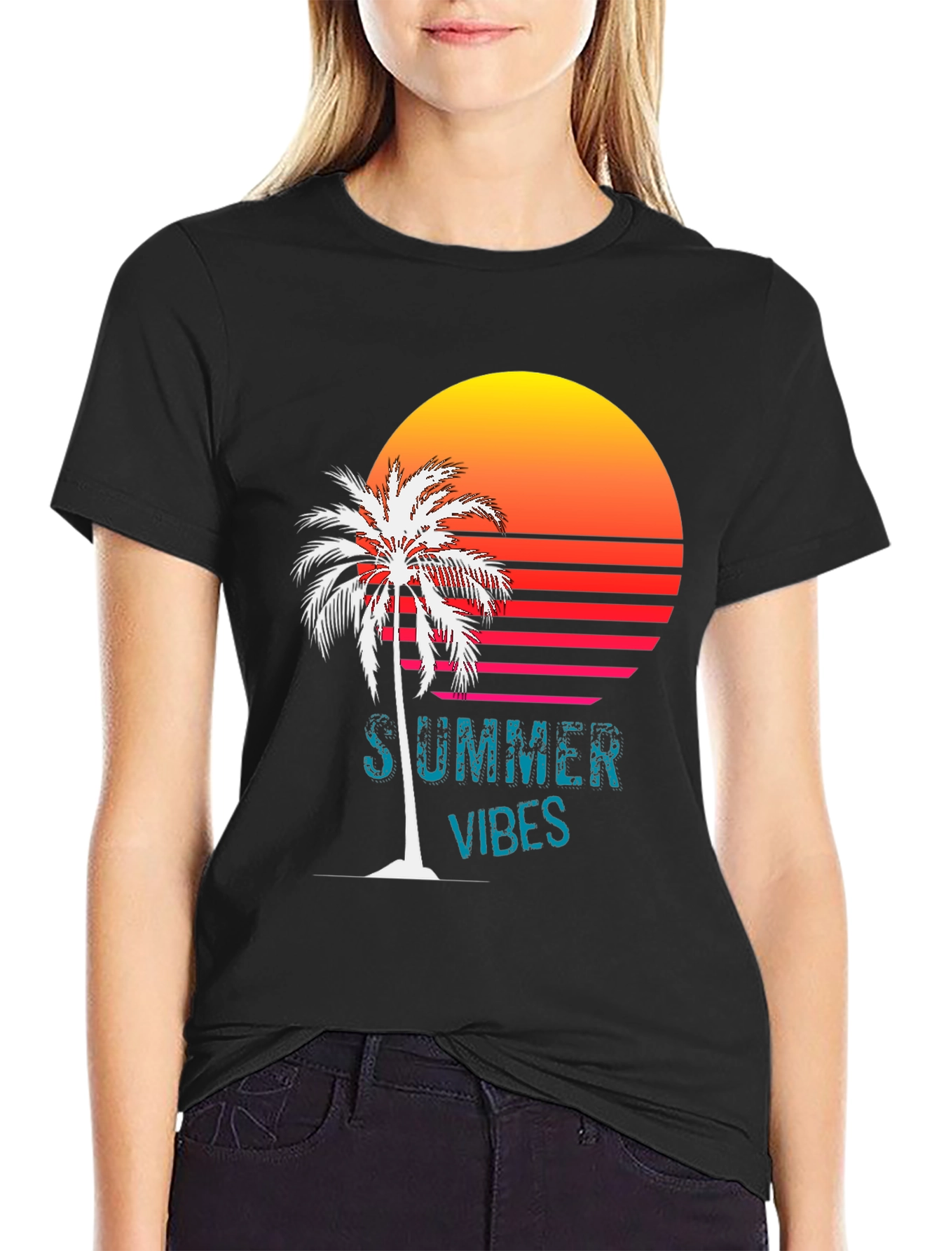 Summer Vibes T-Shirt - Palm Tree Sunset Design