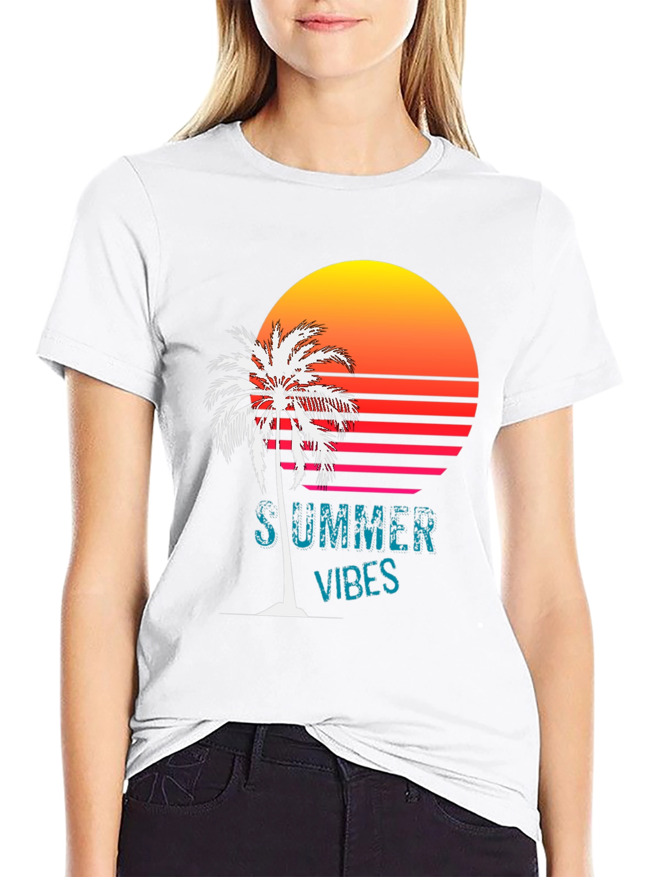 Summer Vibes T-Shirt - Palm Tree Sunset Design
