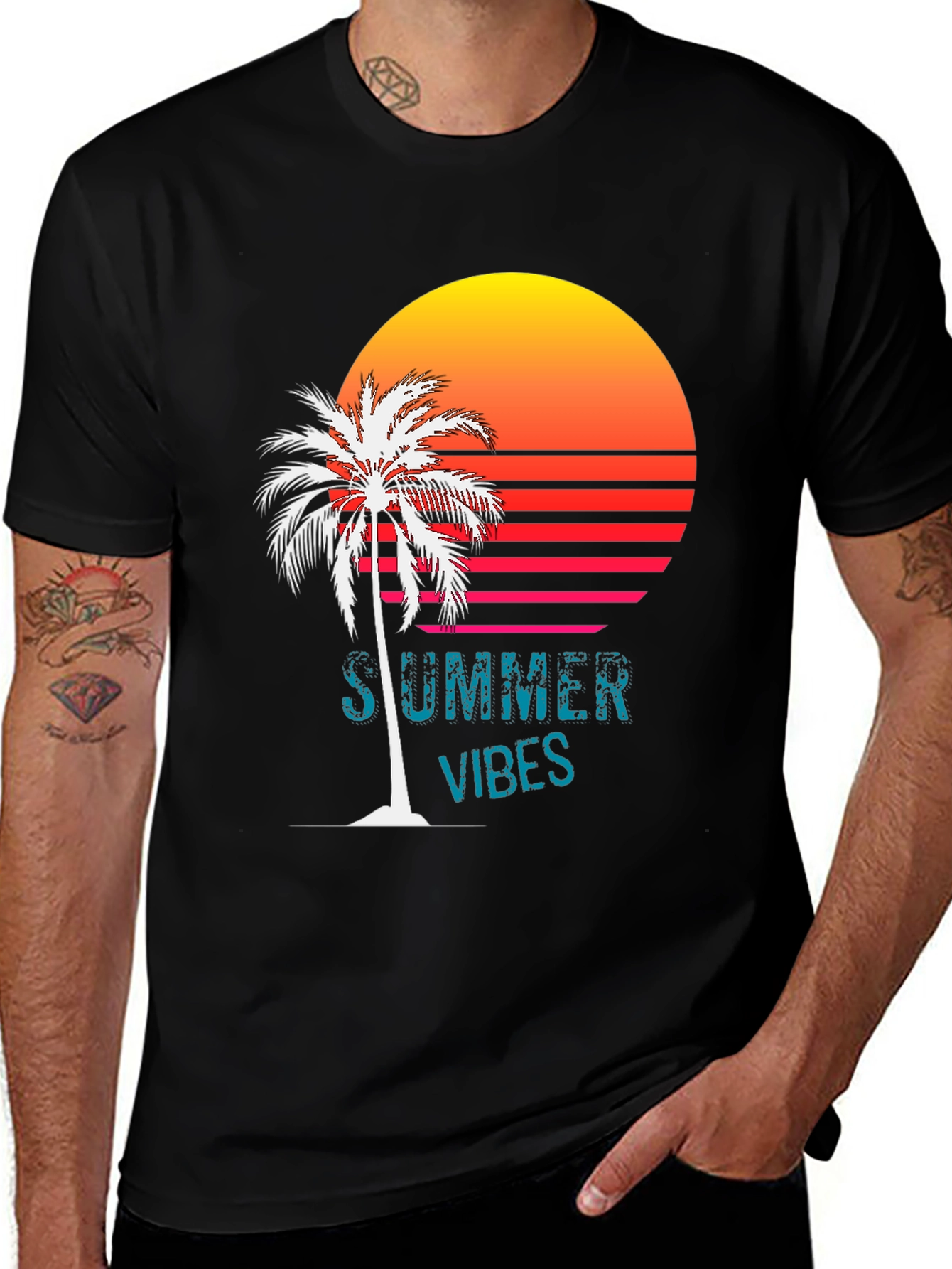 Summer Vibes T-Shirt - Palm Tree Sunset Design