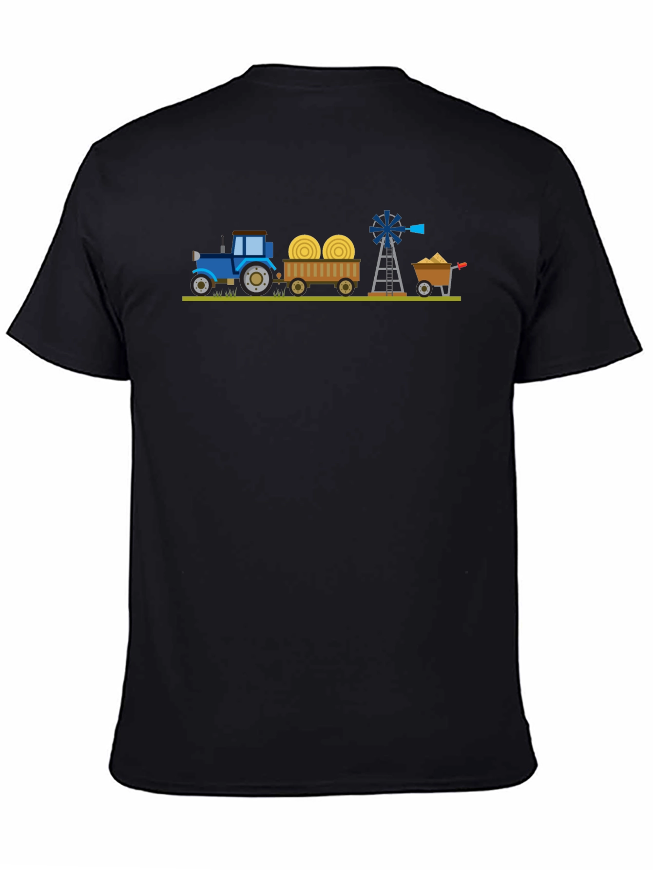 Cartoon Farm Scene Black T-Shirt