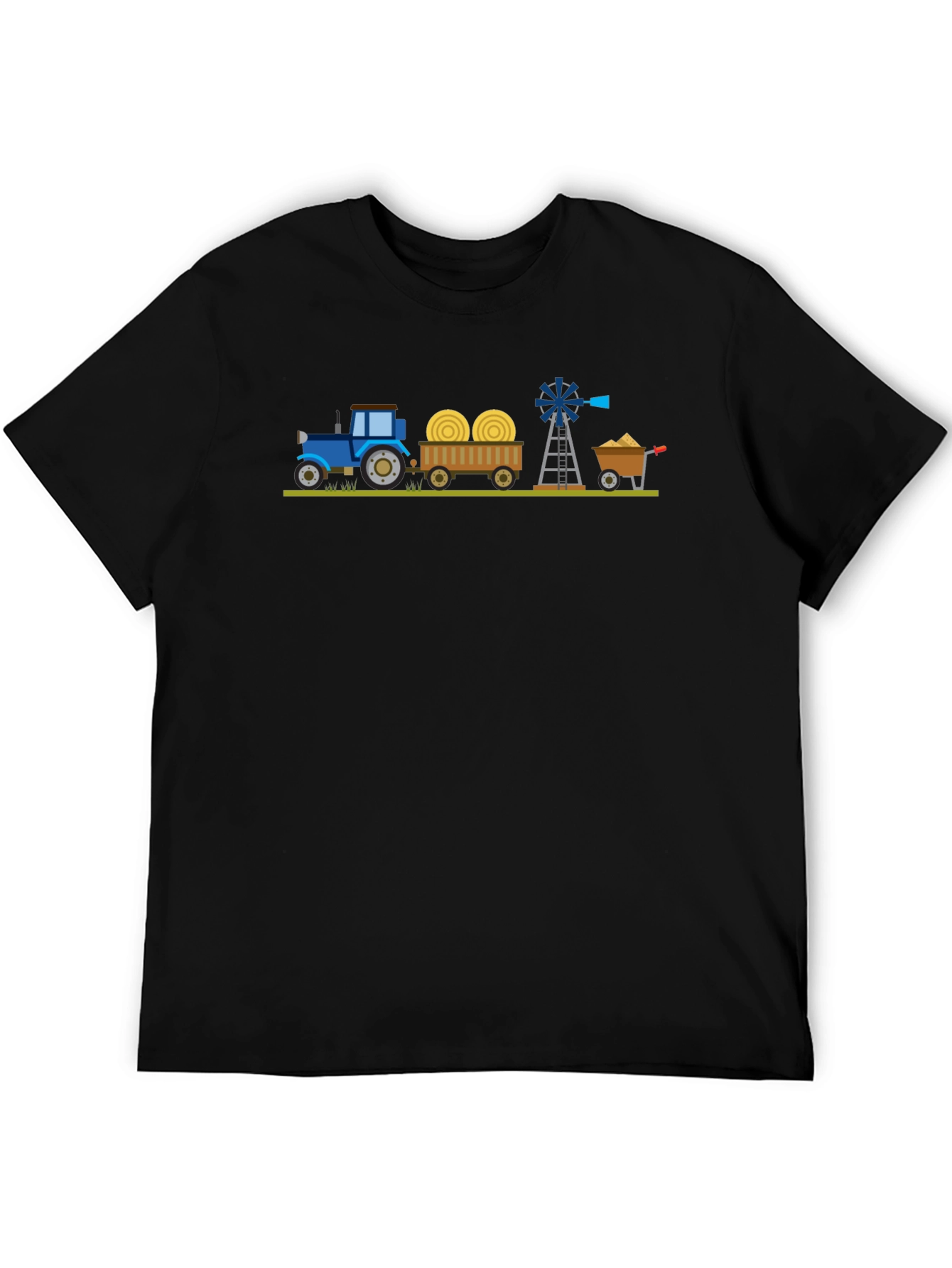Cartoon Farm Scene Black T-Shirt