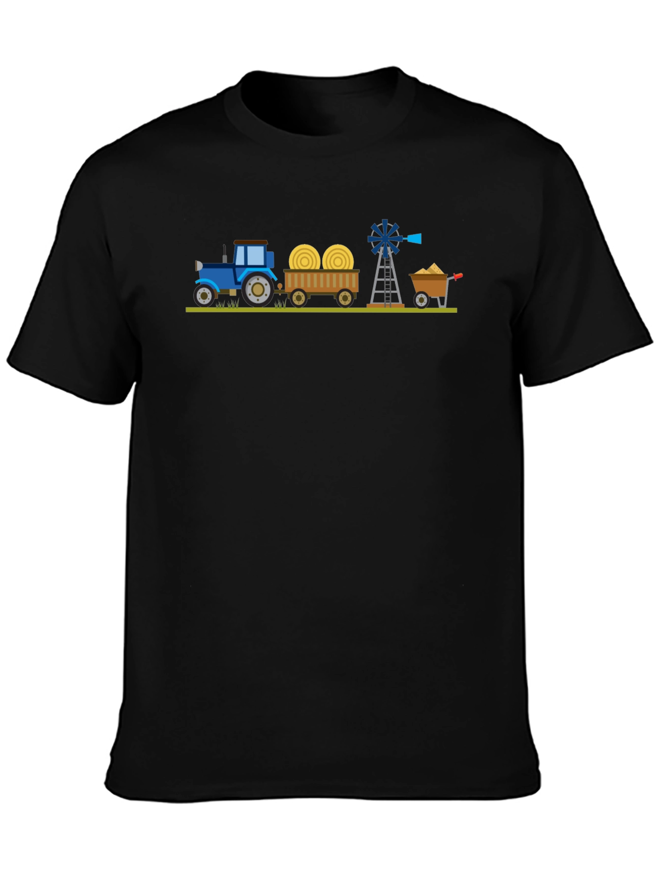 Cartoon Farm Scene Black T-Shirt