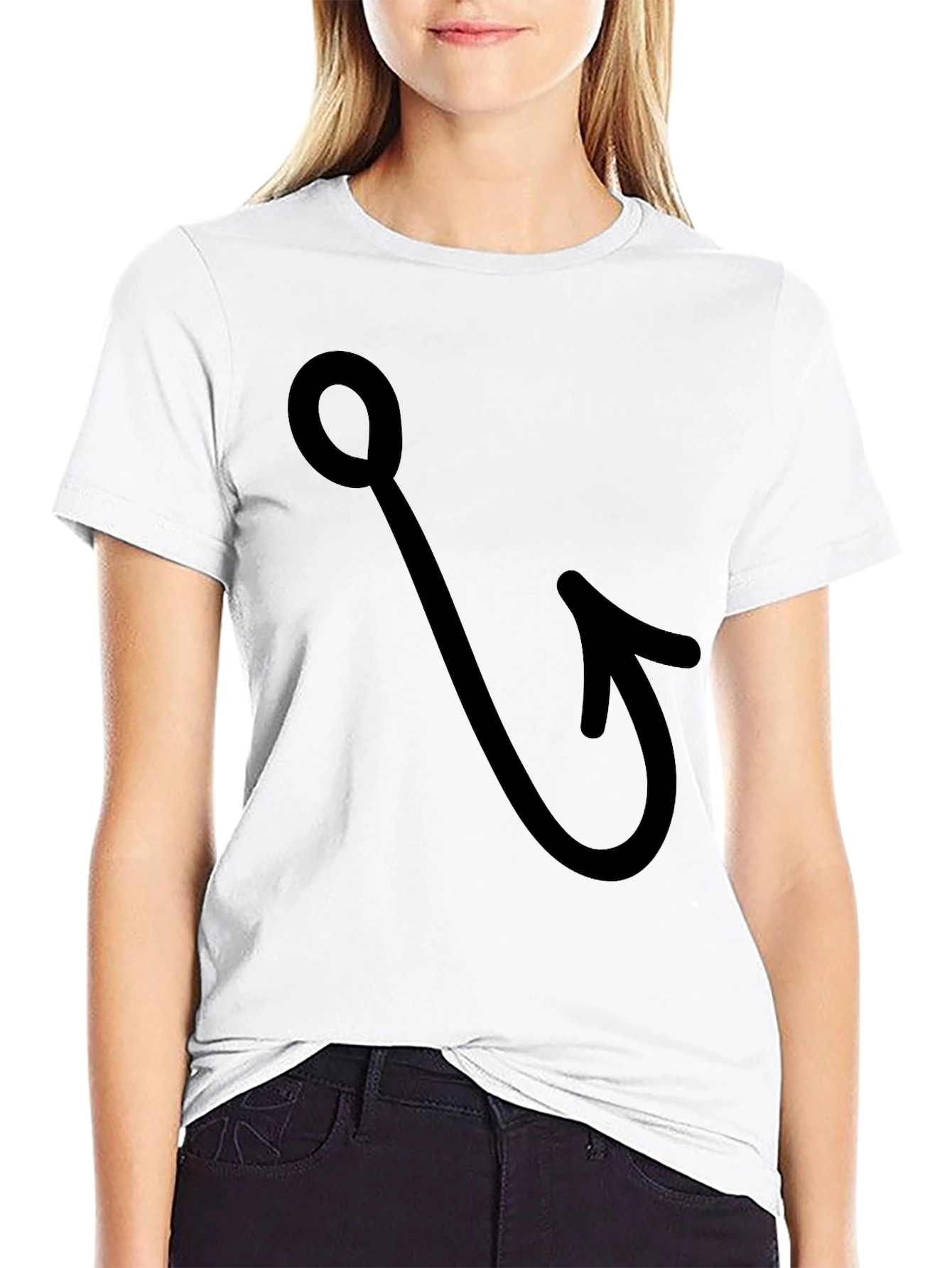 Fishing Hook Graphic Tee - Black Cotton T-Shirt