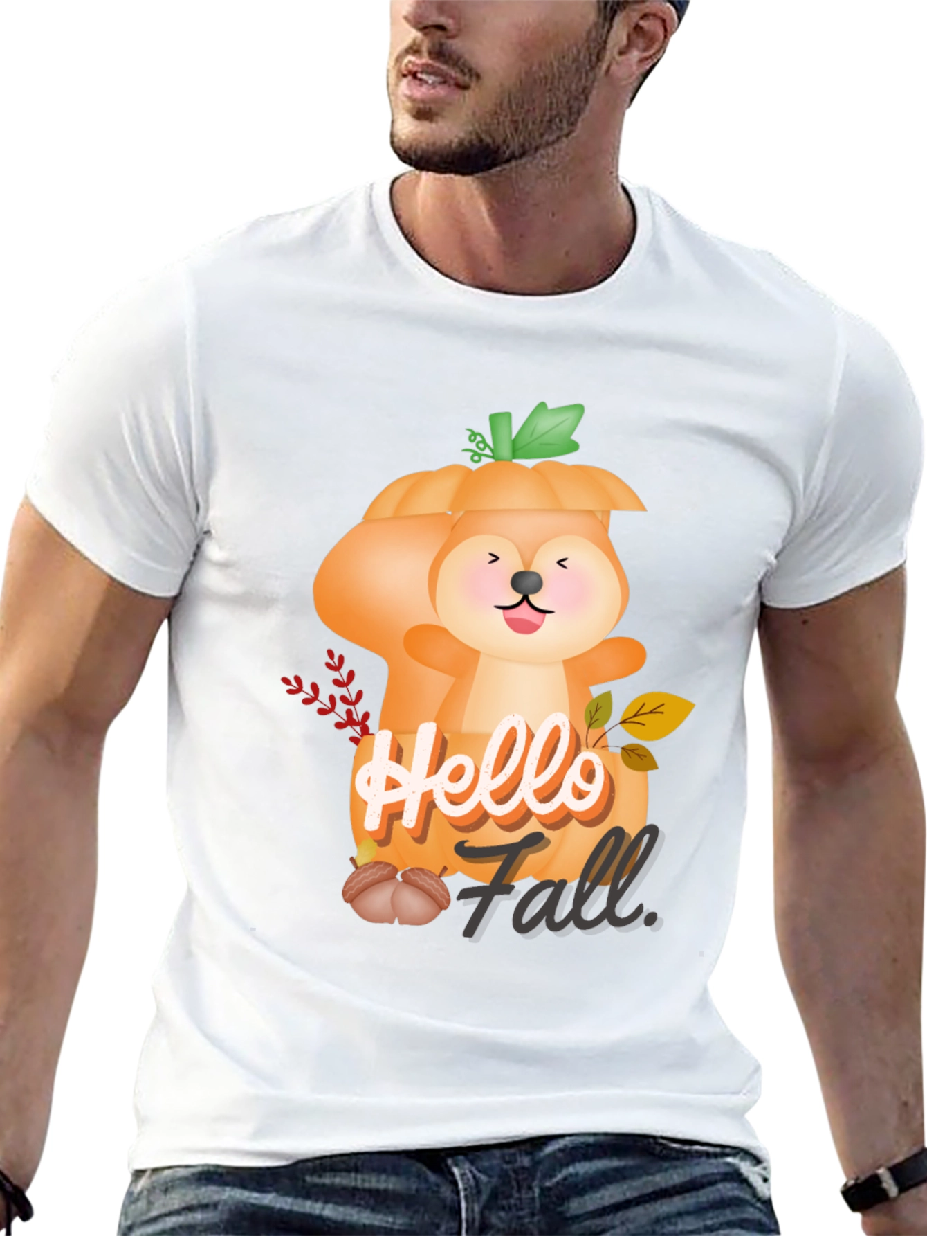 Hello Fall Squirrel Pumpkin Tee