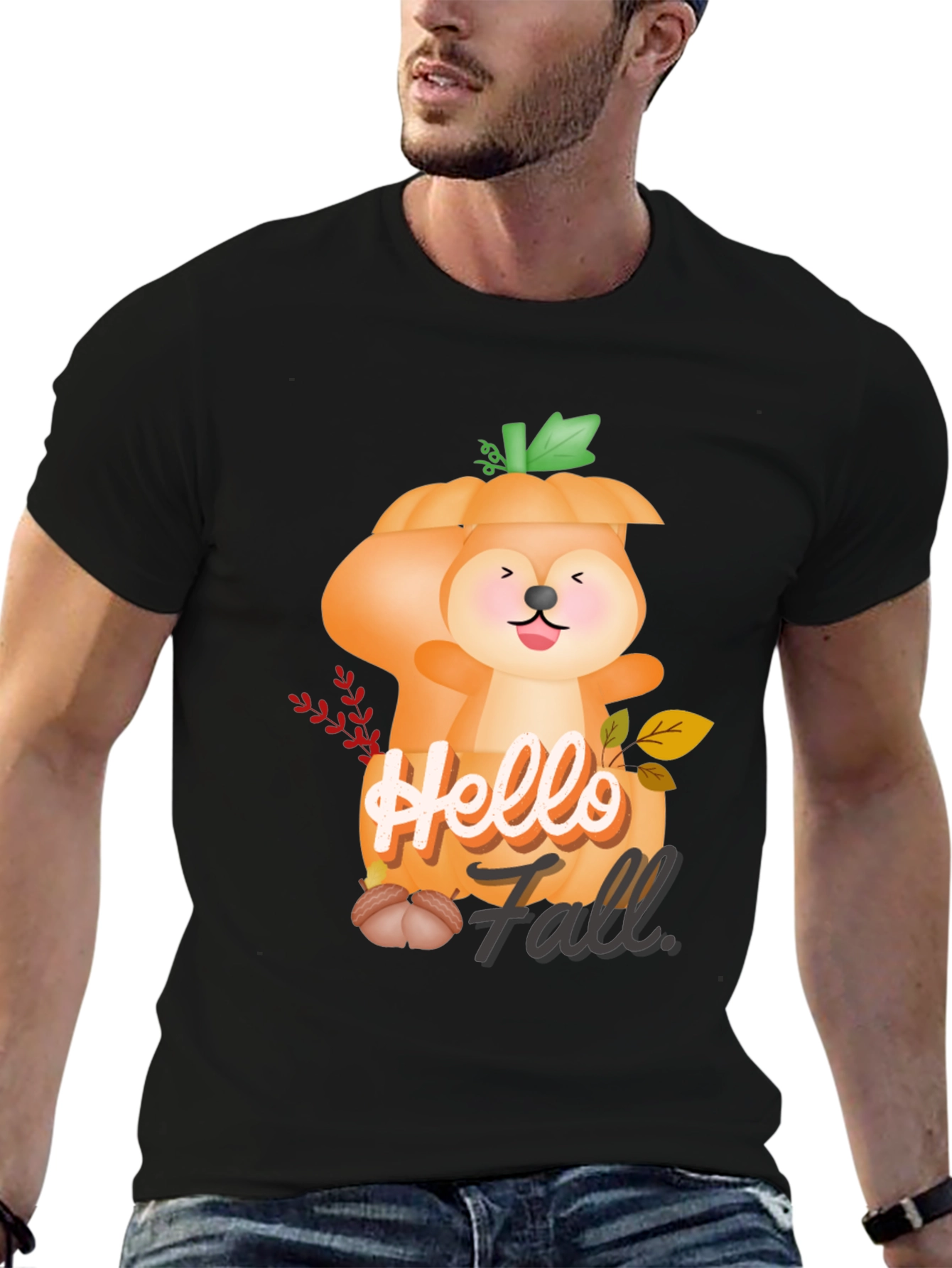 Hello Fall Squirrel Pumpkin Tee
