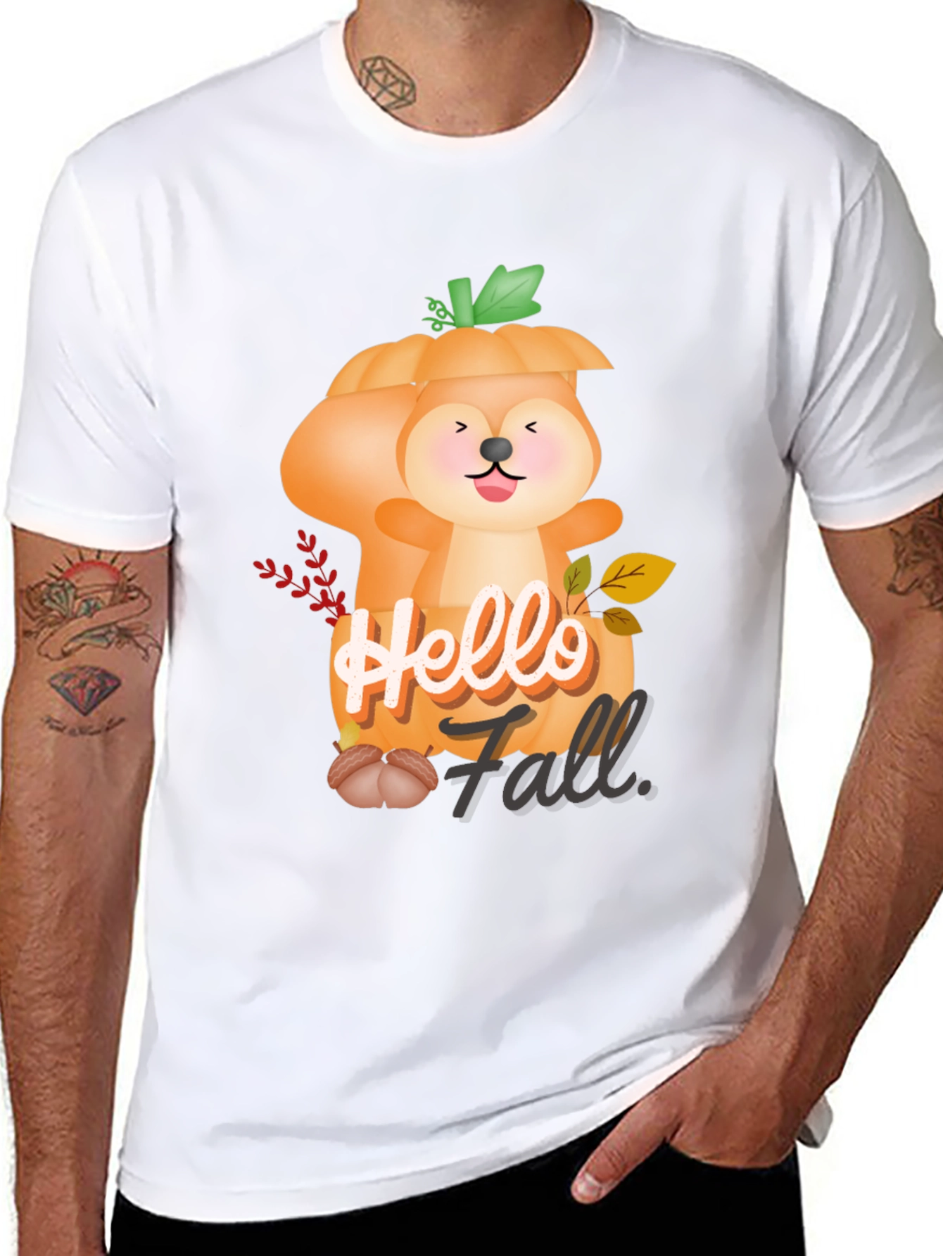 Hello Fall Squirrel Pumpkin Tee