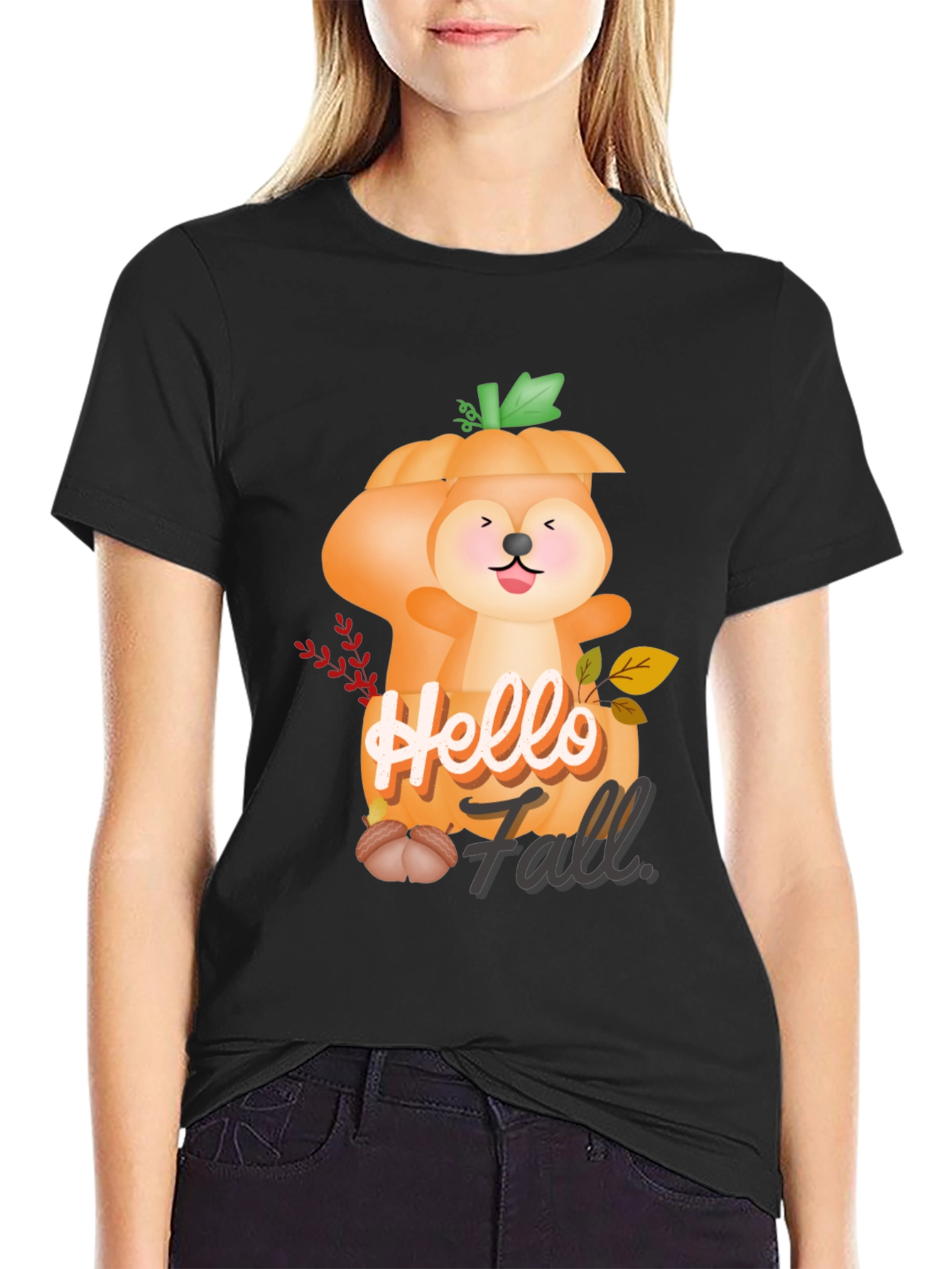 Hello Fall Squirrel Pumpkin Tee
