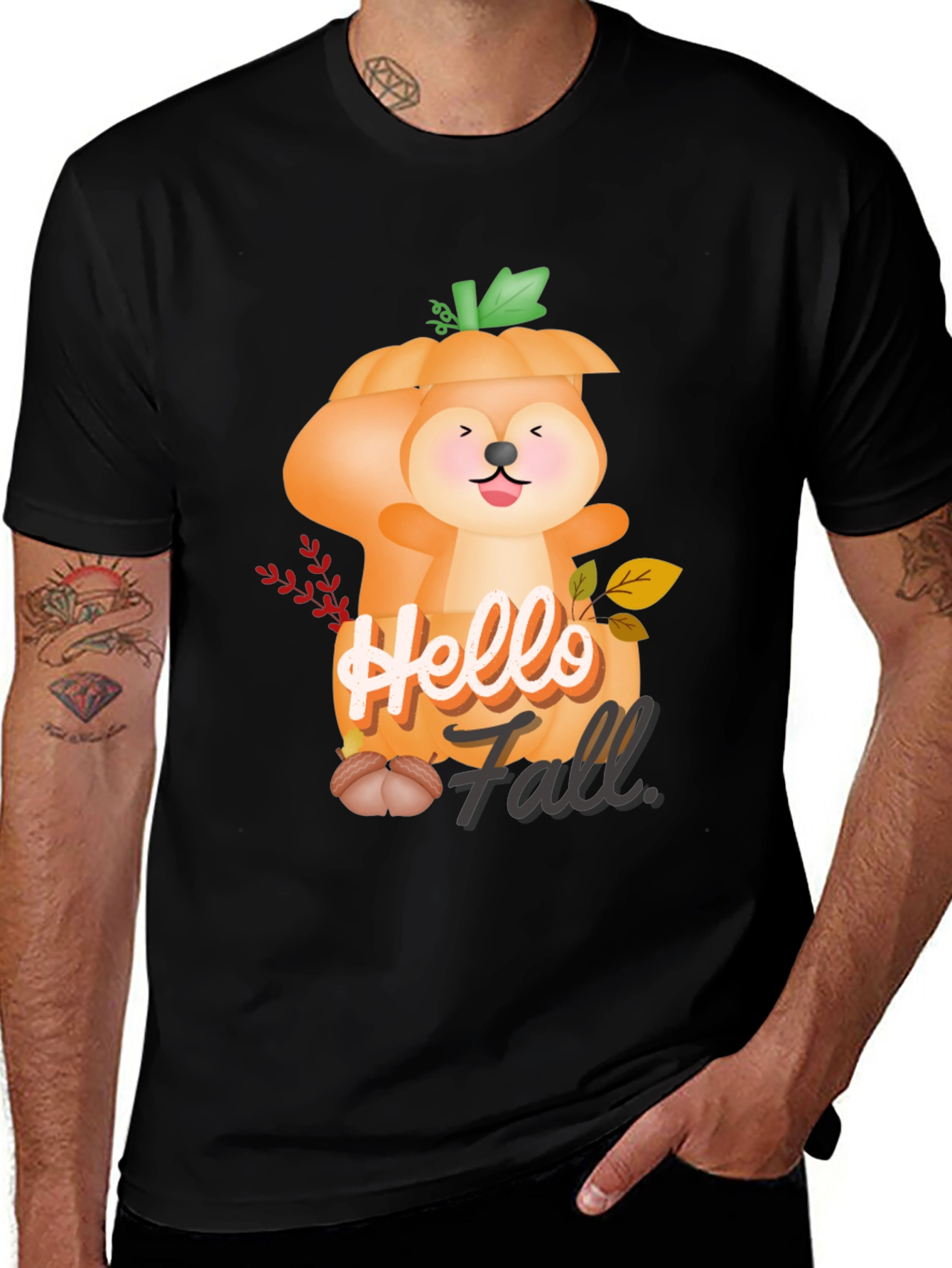 Hello Fall Squirrel Pumpkin Tee
