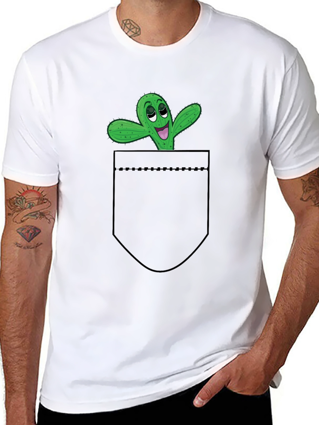 Funny Cactus Pocket T-Shirt - Novelty Graphic Tee
