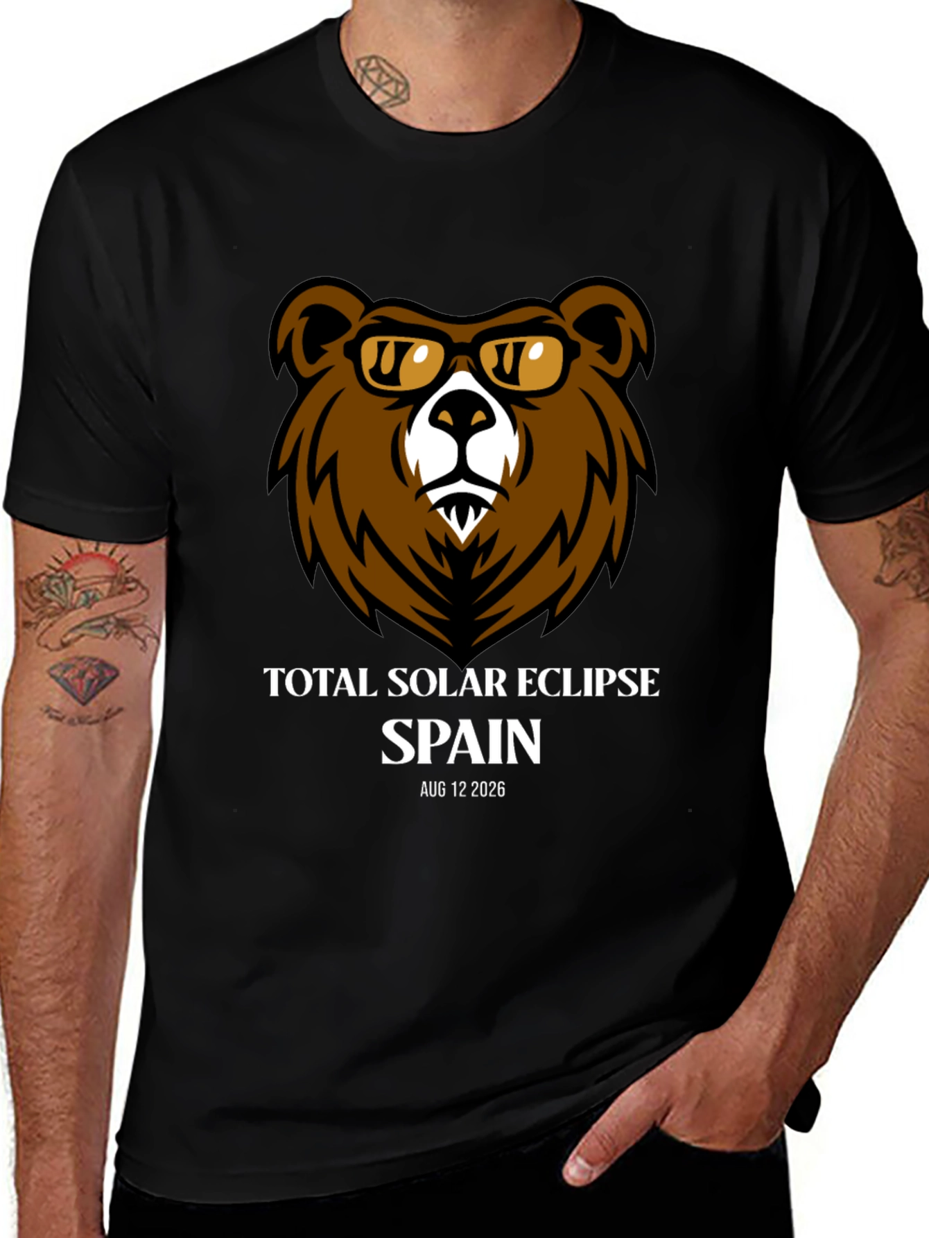 Total Solar Eclipse Spain 2026 Bear T-Shirt
