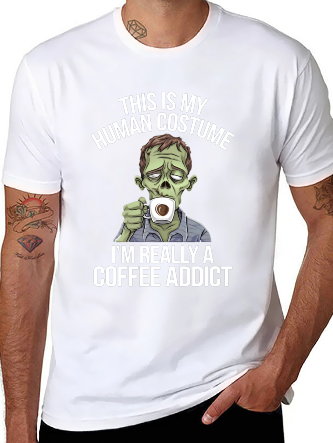 Zombie Coffee Addict Graphic Tee - Halloween Costume T-Shirt