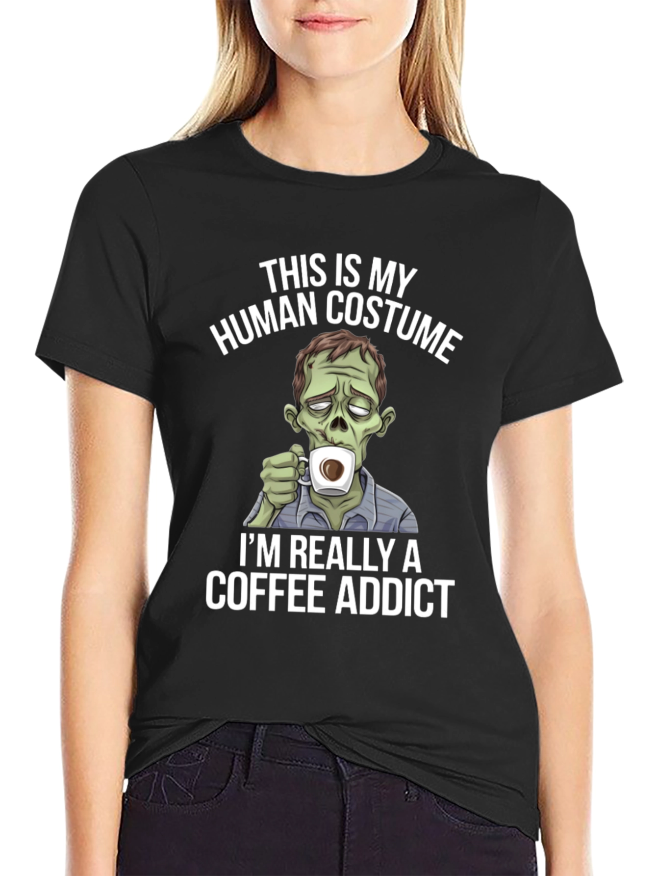 Zombie Coffee Addict Graphic Tee - Halloween Costume T-Shirt