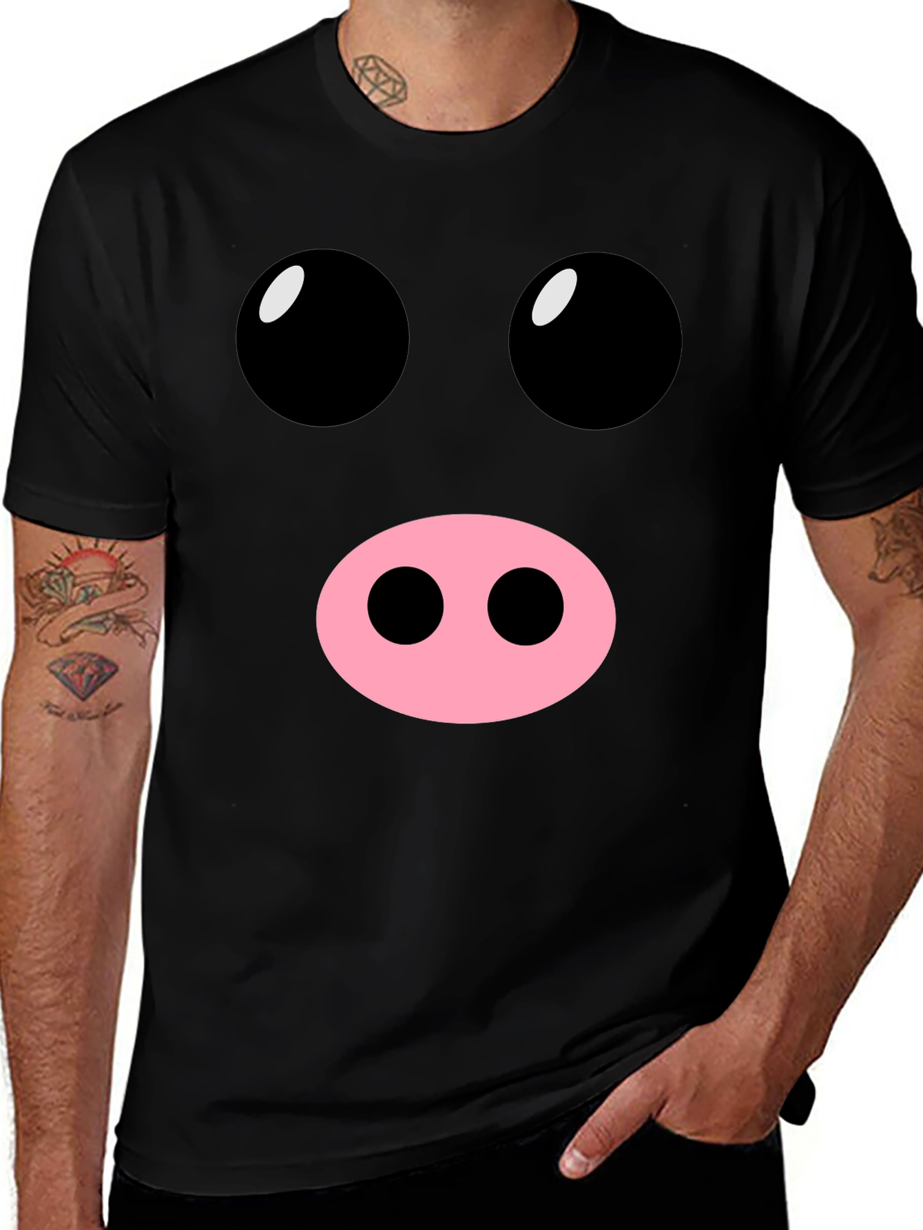 Funny Pig Face Black T-Shirt