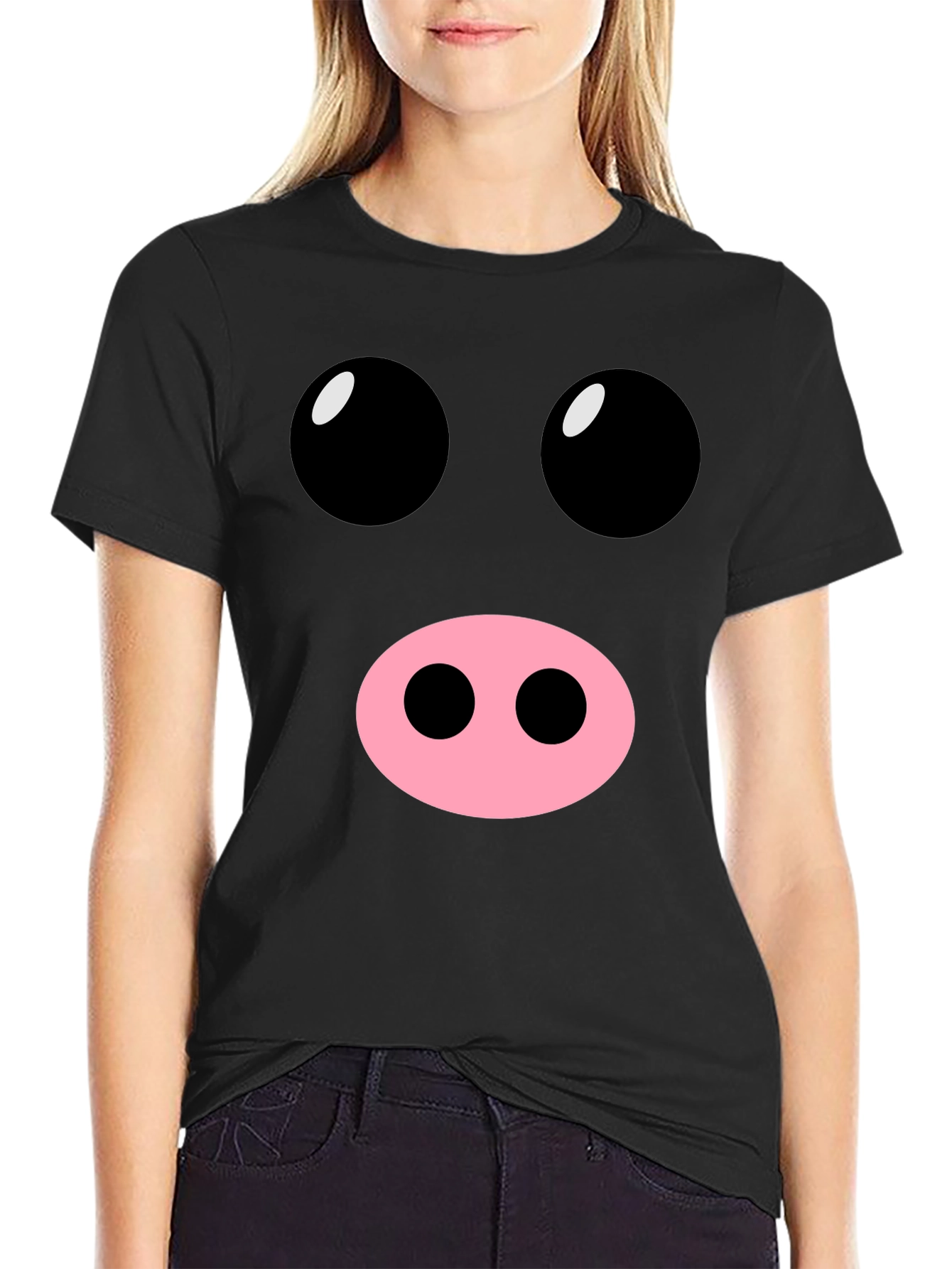 Funny Pig Face Black T-Shirt
