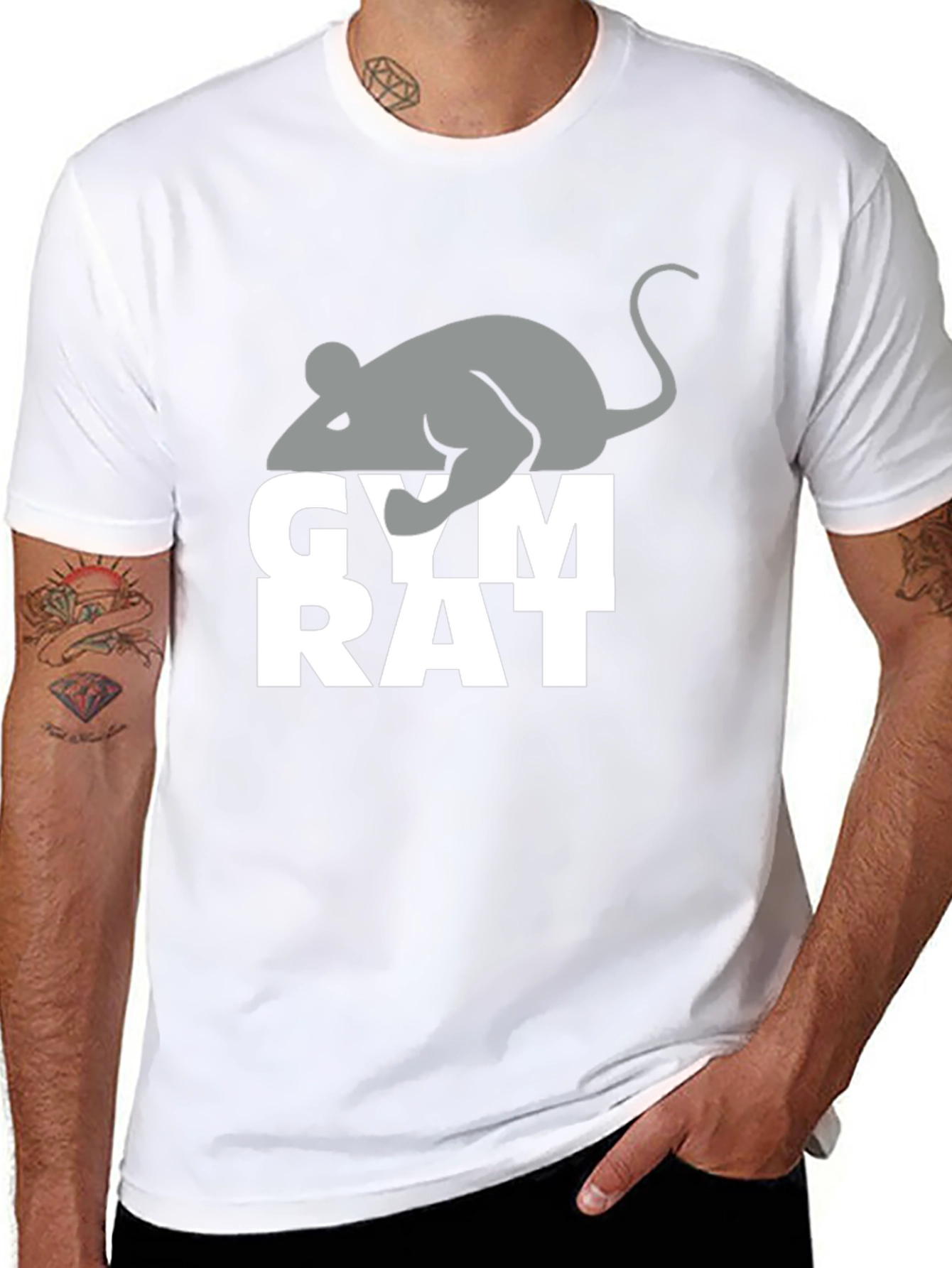 Gym Rat T-Shirt - Gray Mouse Graphic Black