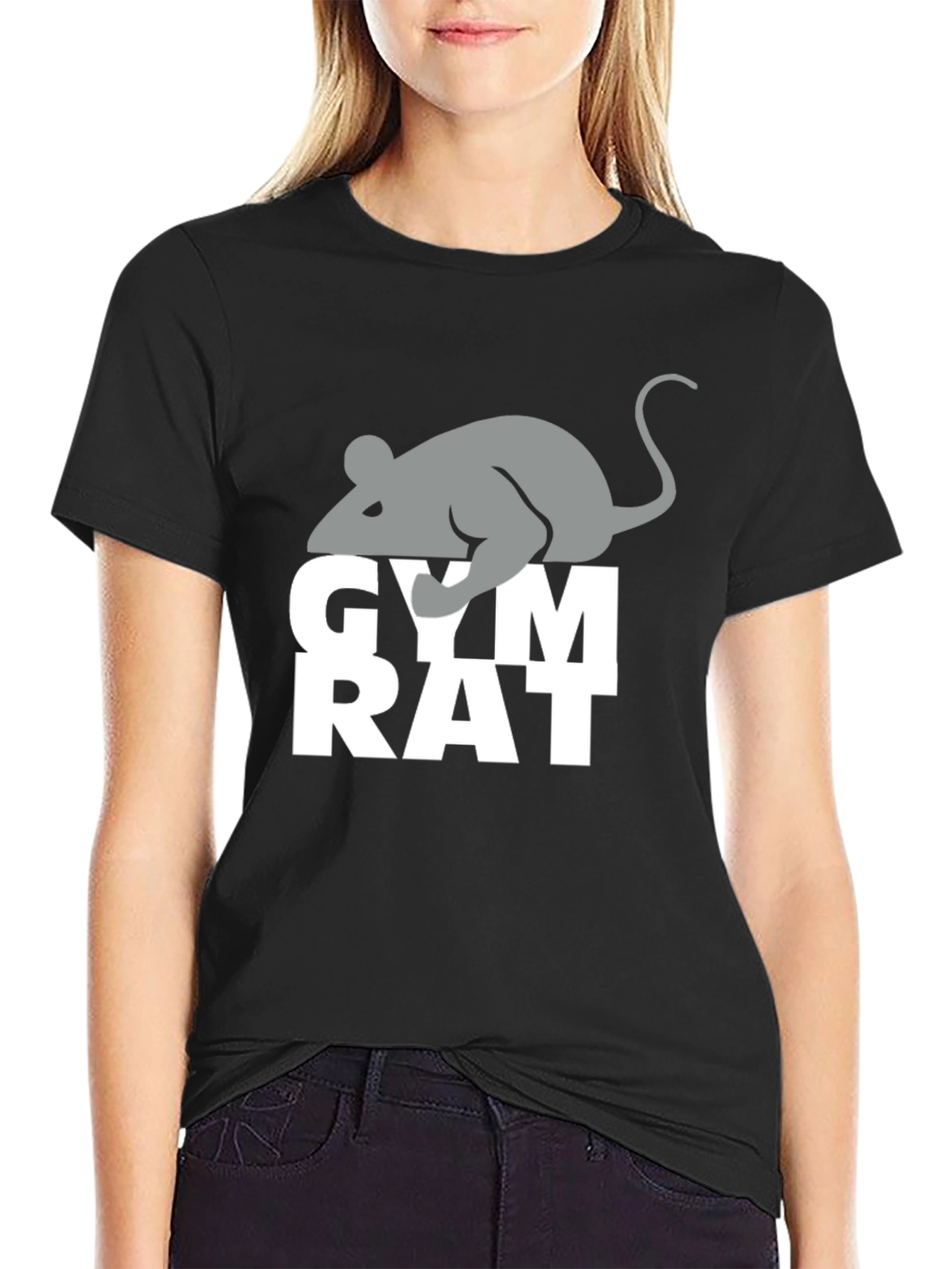 Gym Rat T-Shirt - Gray Mouse Graphic Black