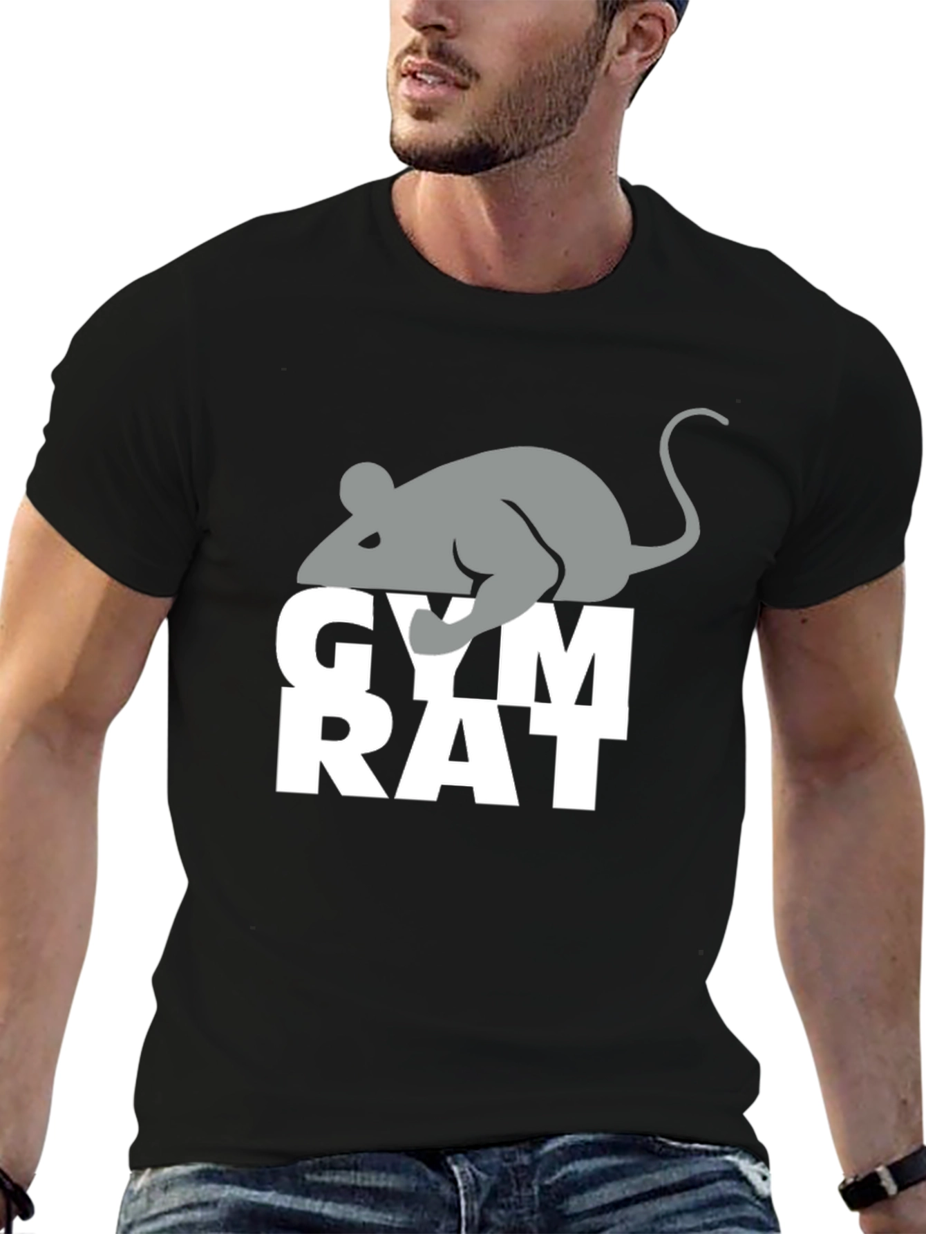 Gym Rat T-Shirt - Gray Mouse Graphic Black
