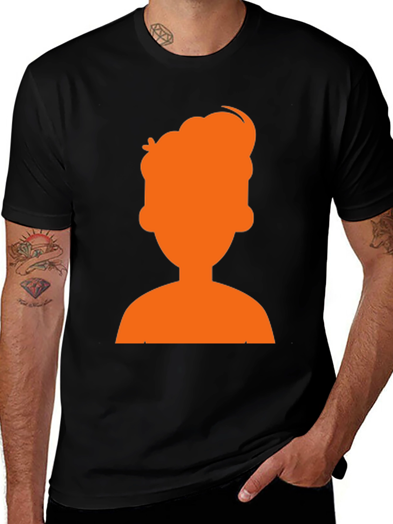 Orange Silhouette Graphic Black T-Shirt