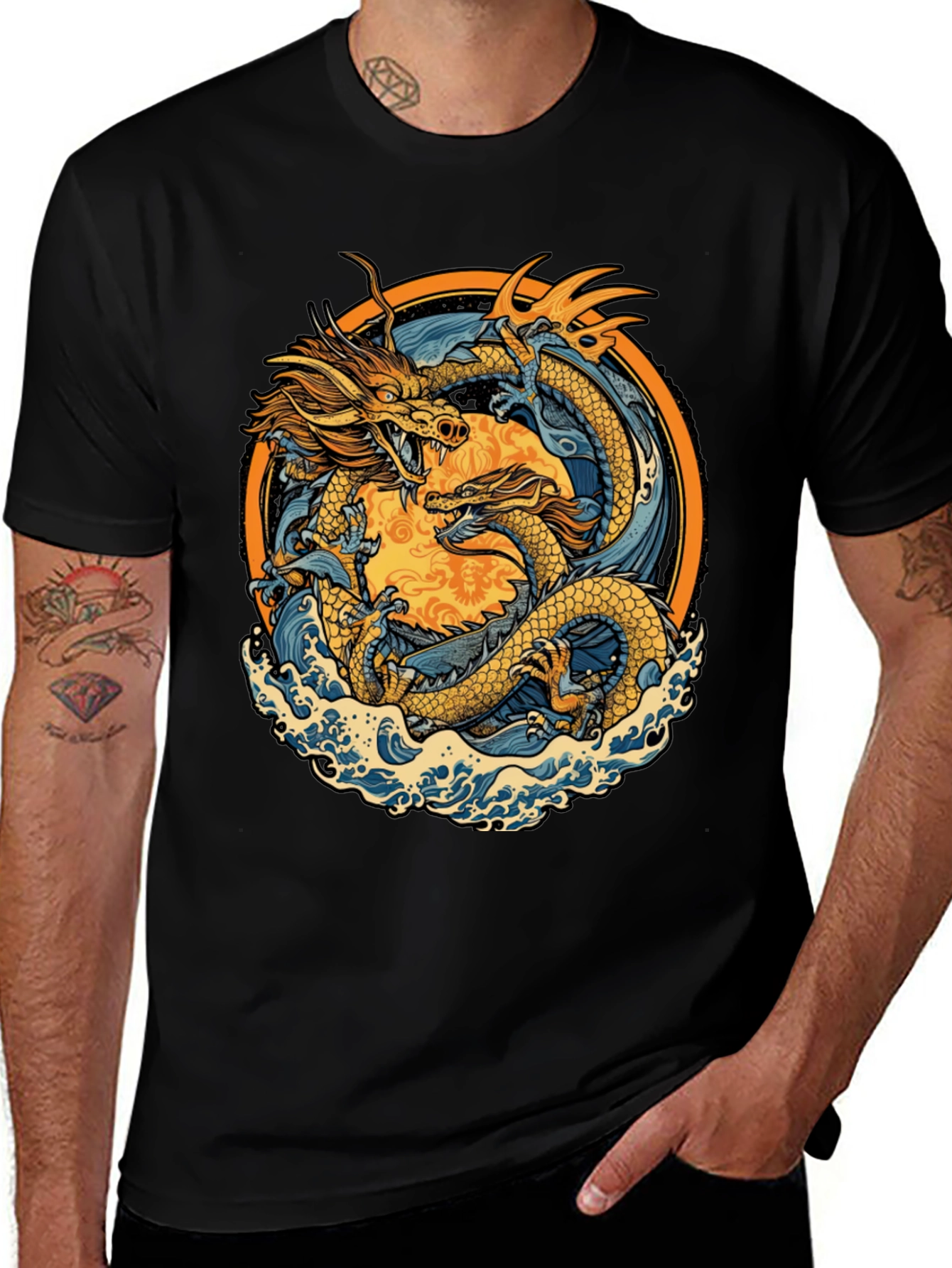 Dragon Graphic Tee - Black Casual Shirt