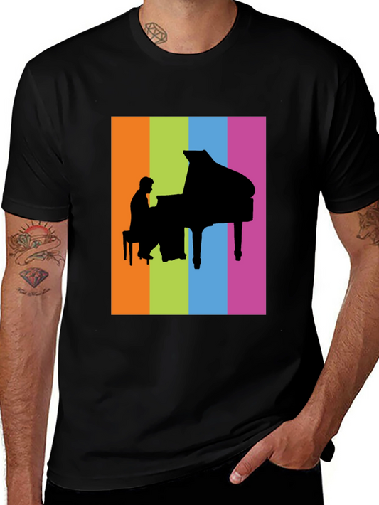 Piano Player Graphic Tee - Colorful Music T-Shirt