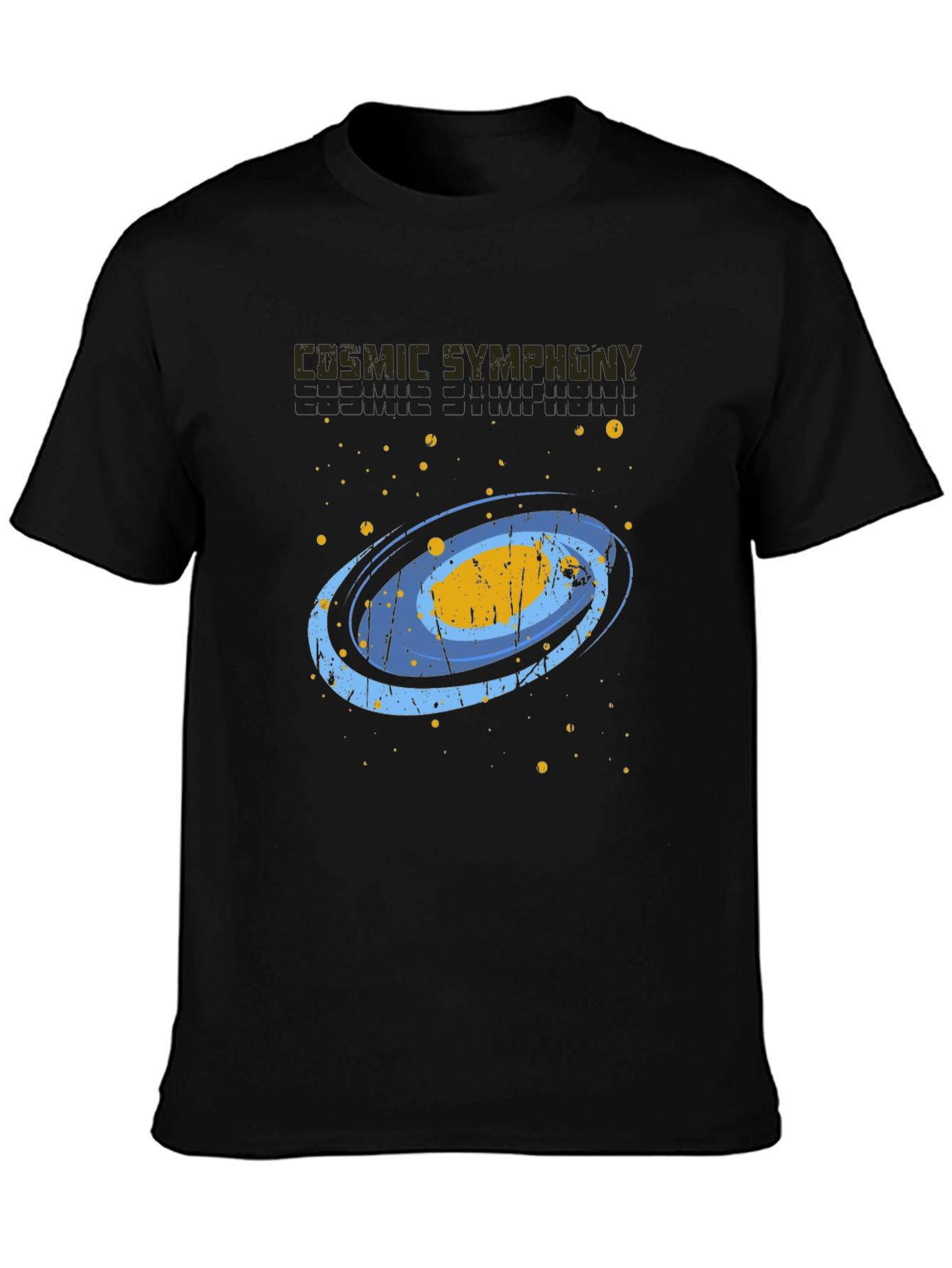 Cosmic Symphony Black Graphic T-Shirt