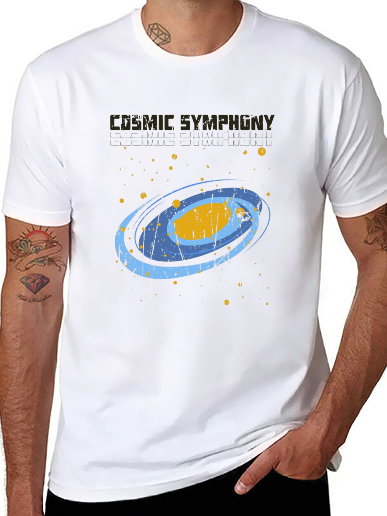 Cosmic Symphony Black Graphic T-Shirt