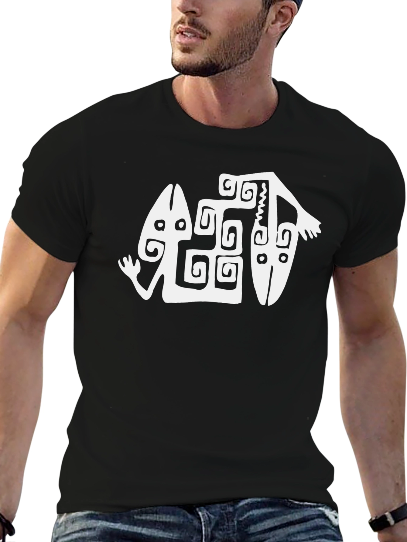Tribal Art Graphic Tee - Black Cotton Blend
