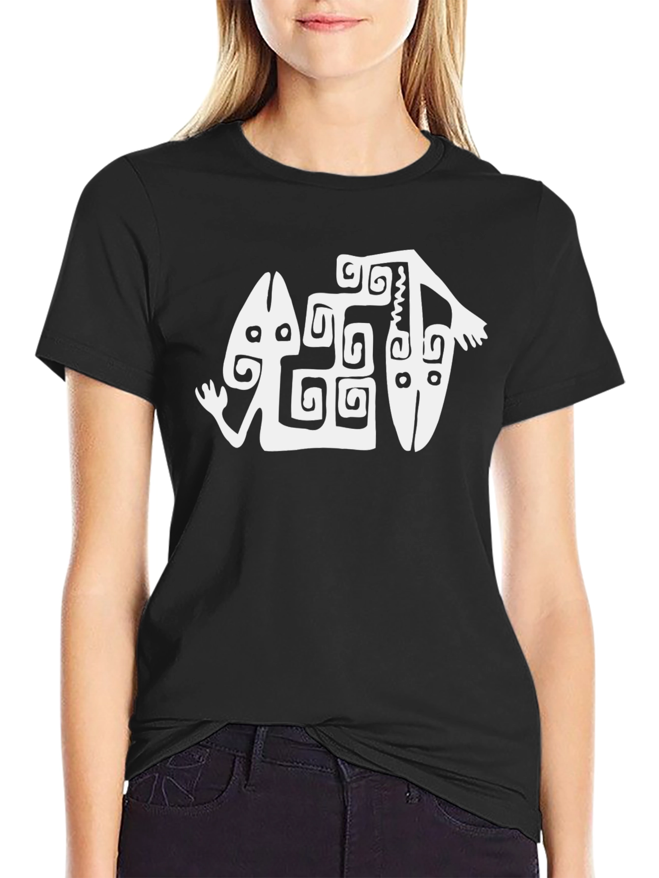 Tribal Art Graphic Tee - Black Cotton Blend