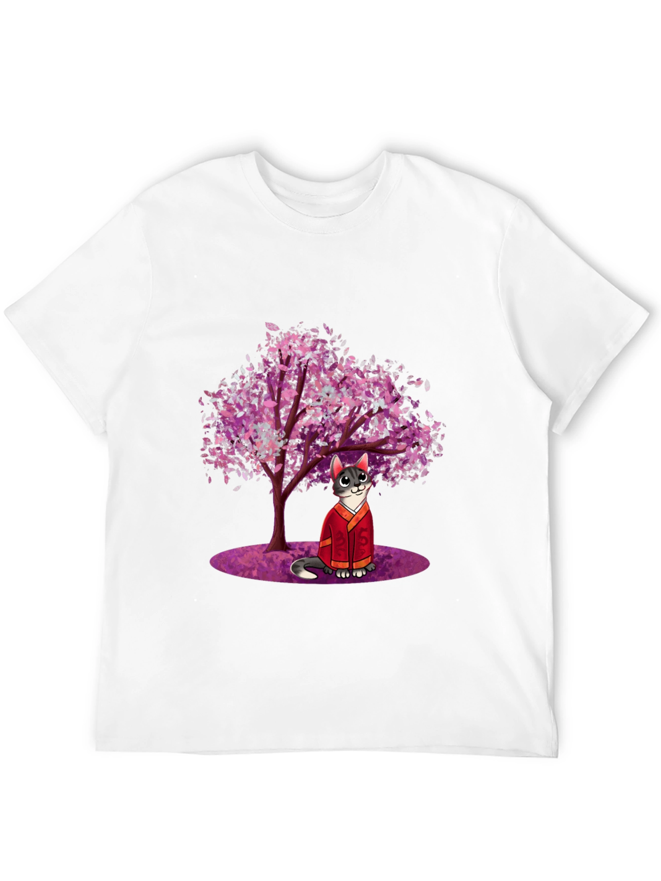 Cat in Kimono Under Cherry Tree - Graphic T-Shirt