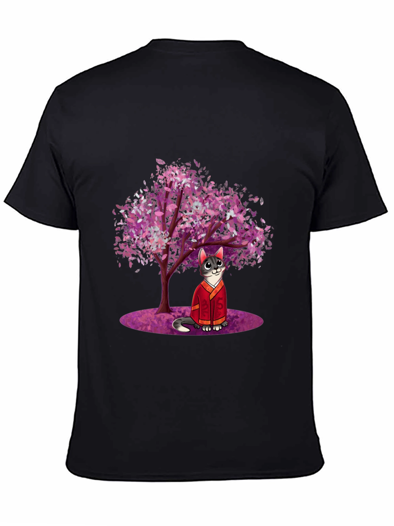Cat in Kimono Under Cherry Tree - Graphic T-Shirt