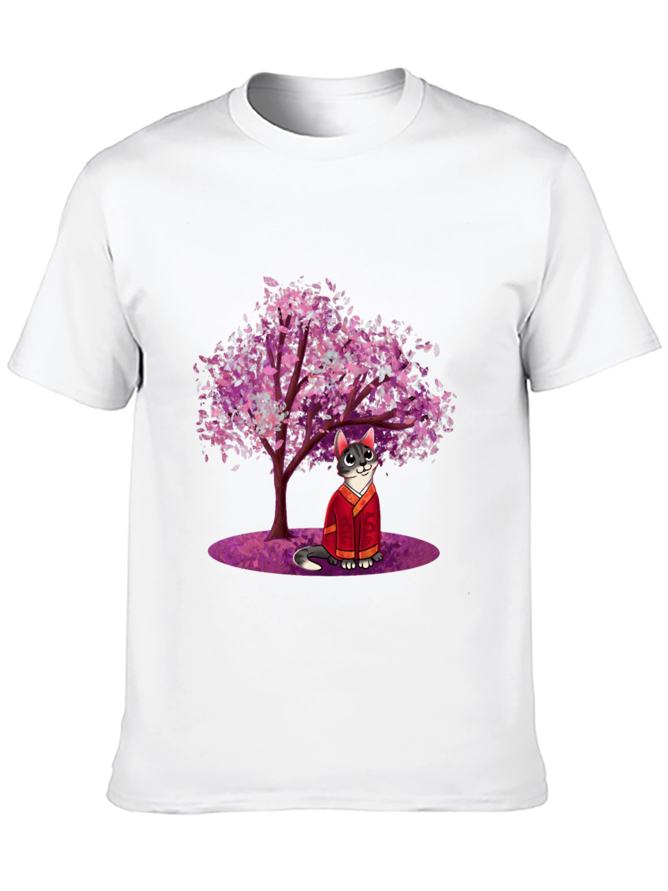 Cat in Kimono Under Cherry Tree - Graphic T-Shirt