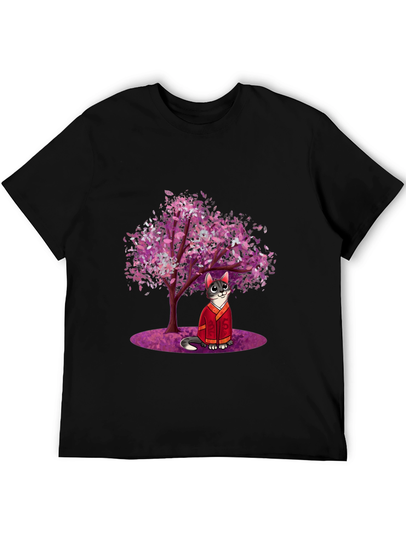 Cat in Kimono Under Cherry Tree - Graphic T-Shirt