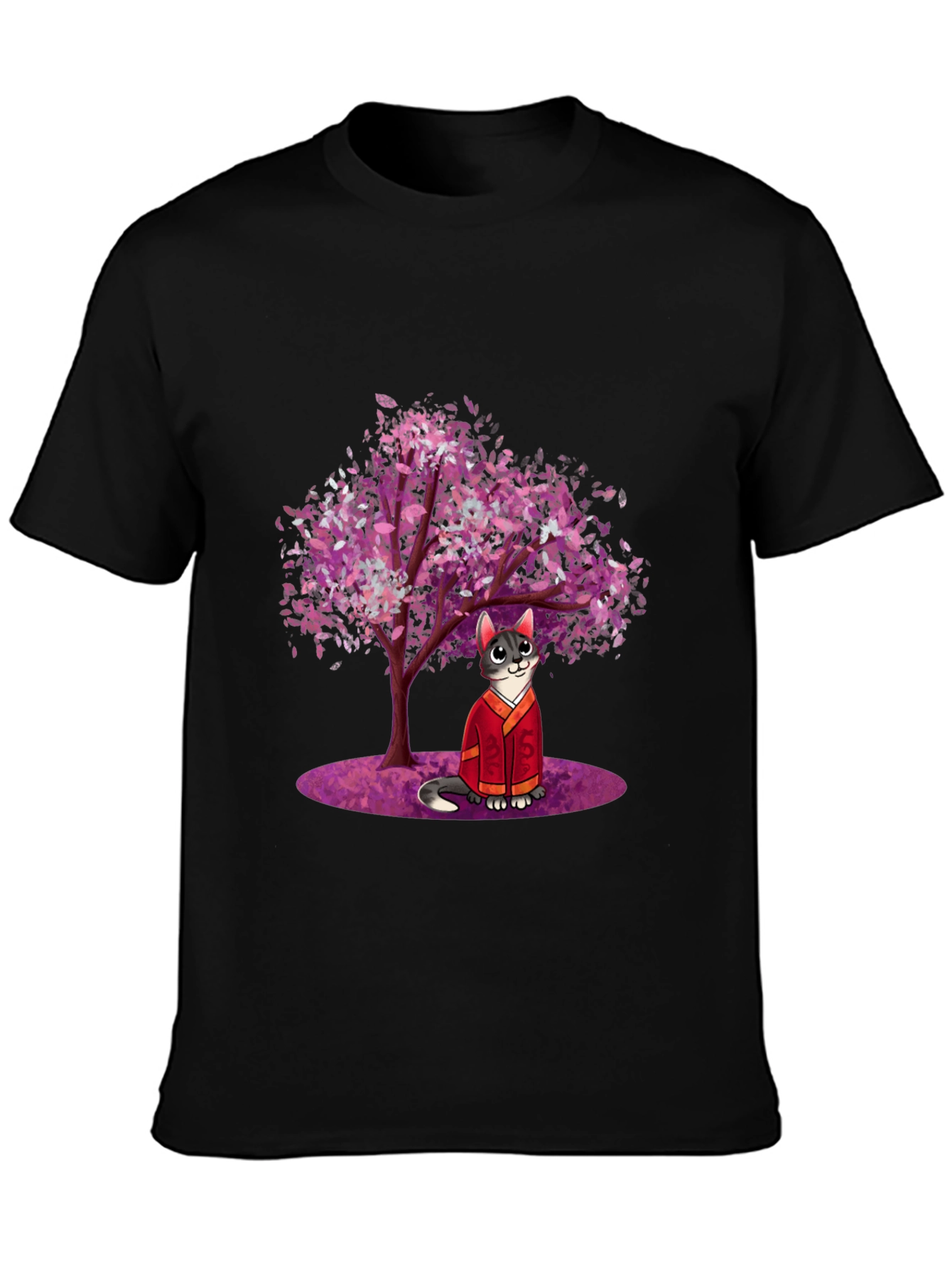Cat in Kimono Under Cherry Tree - Graphic T-Shirt