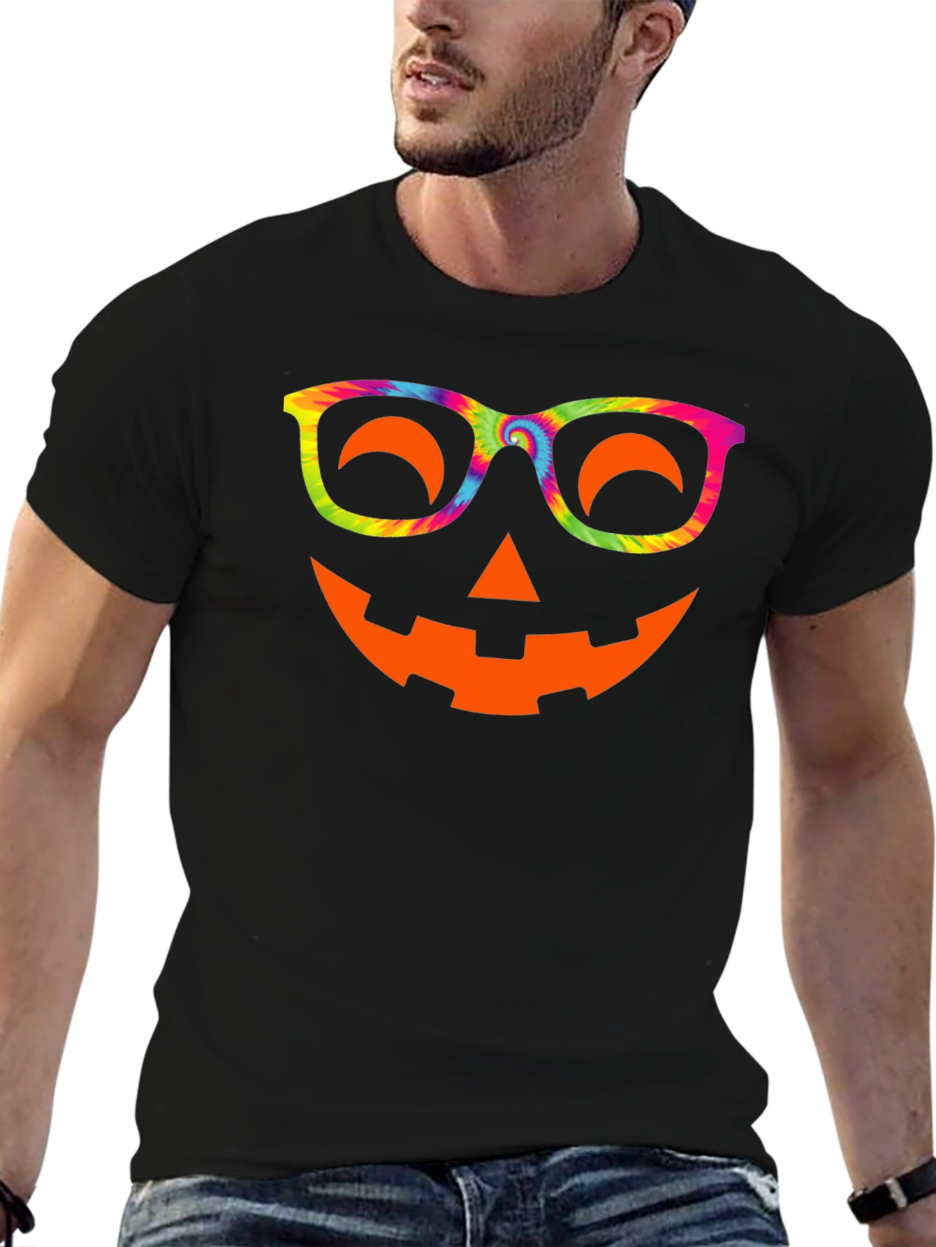 Halloween Pumpkin Face T-Shirt Tie Dye Glasses Tee