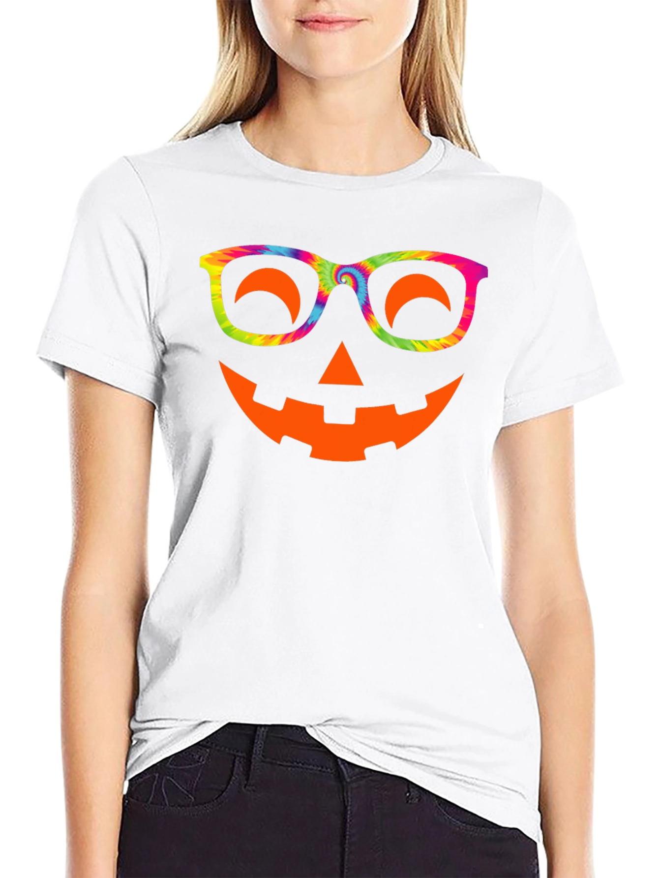 Halloween Pumpkin Face T-Shirt Tie Dye Glasses Tee